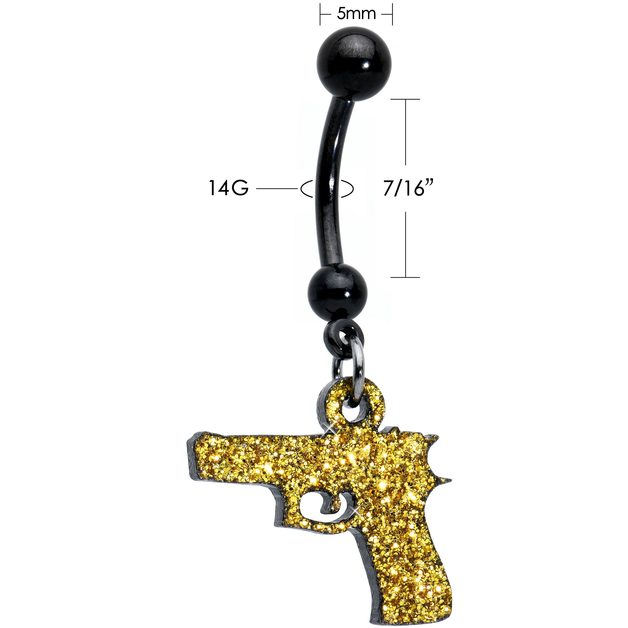 Yellow Glitter Gun Dangle Belly Ring