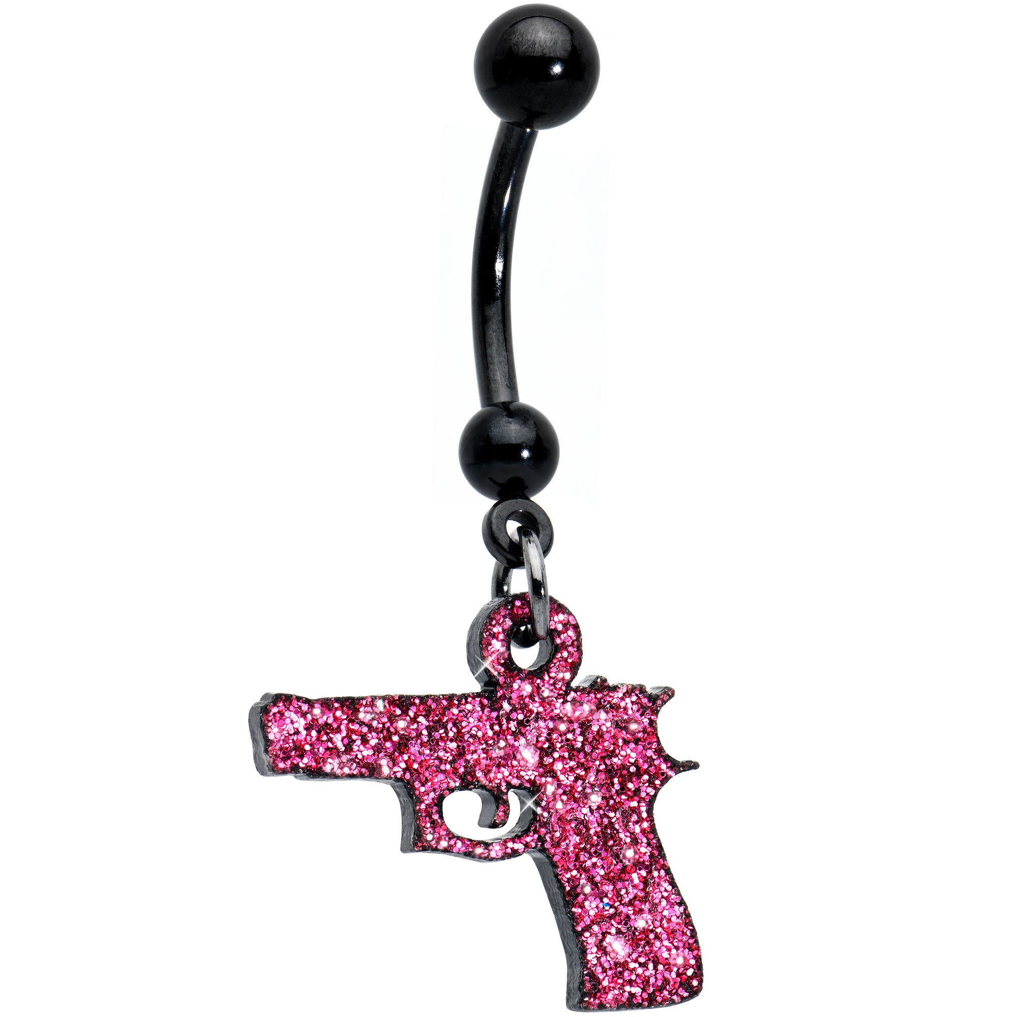 Pink Glitter Gun Dangle Belly Ring