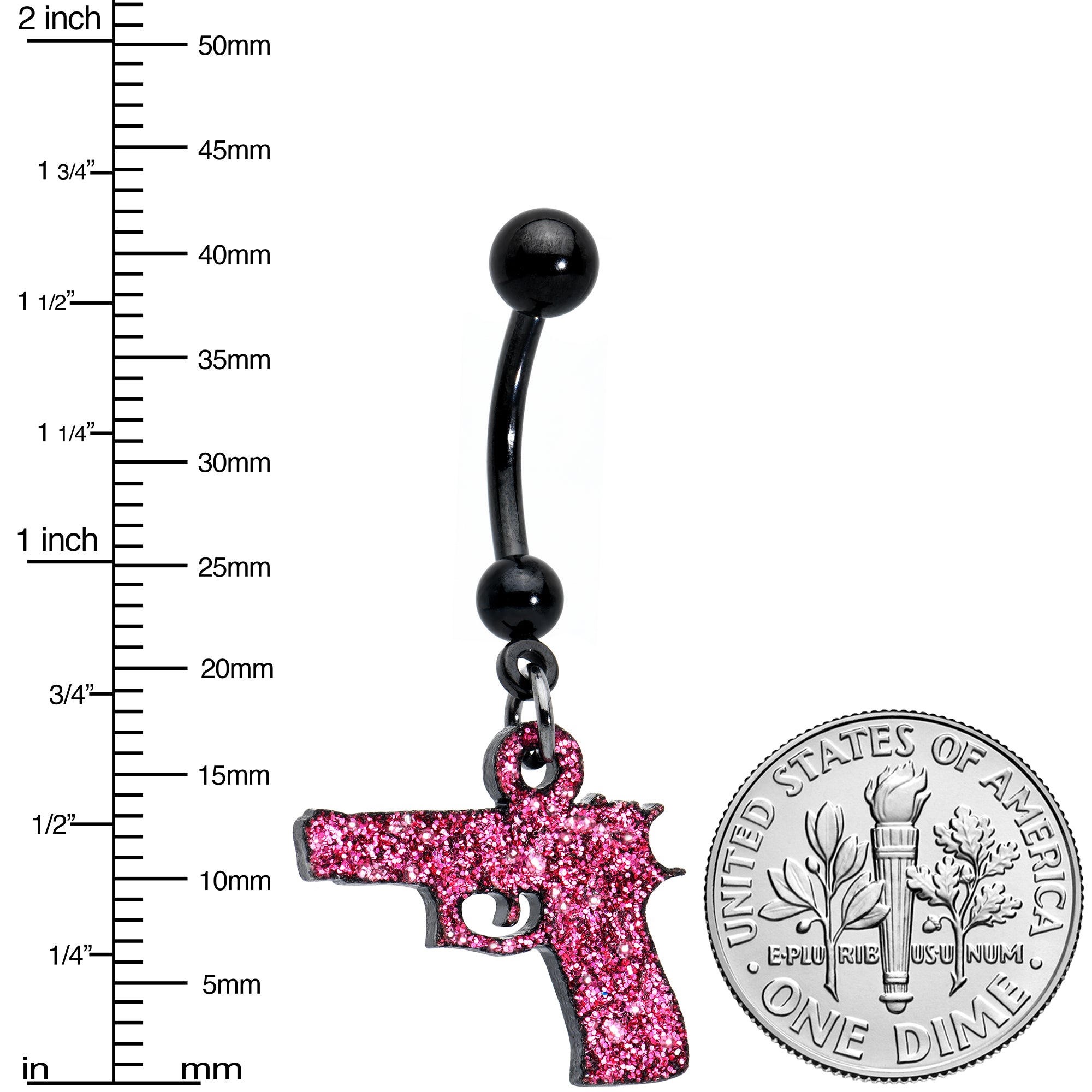 Pink Glitter Gun Dangle Belly Ring