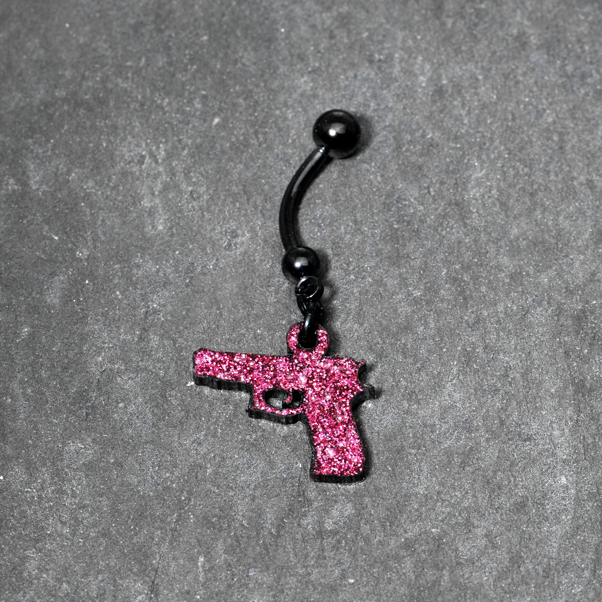 Pink Glitter Gun Dangle Belly Ring