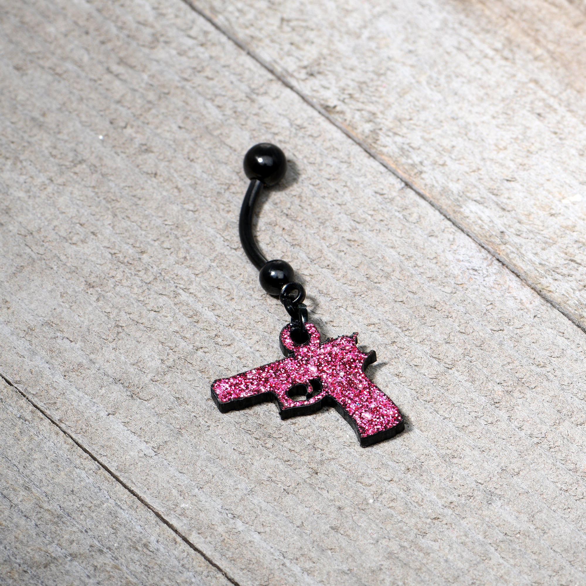 Pink Glitter Gun Dangle Belly Ring