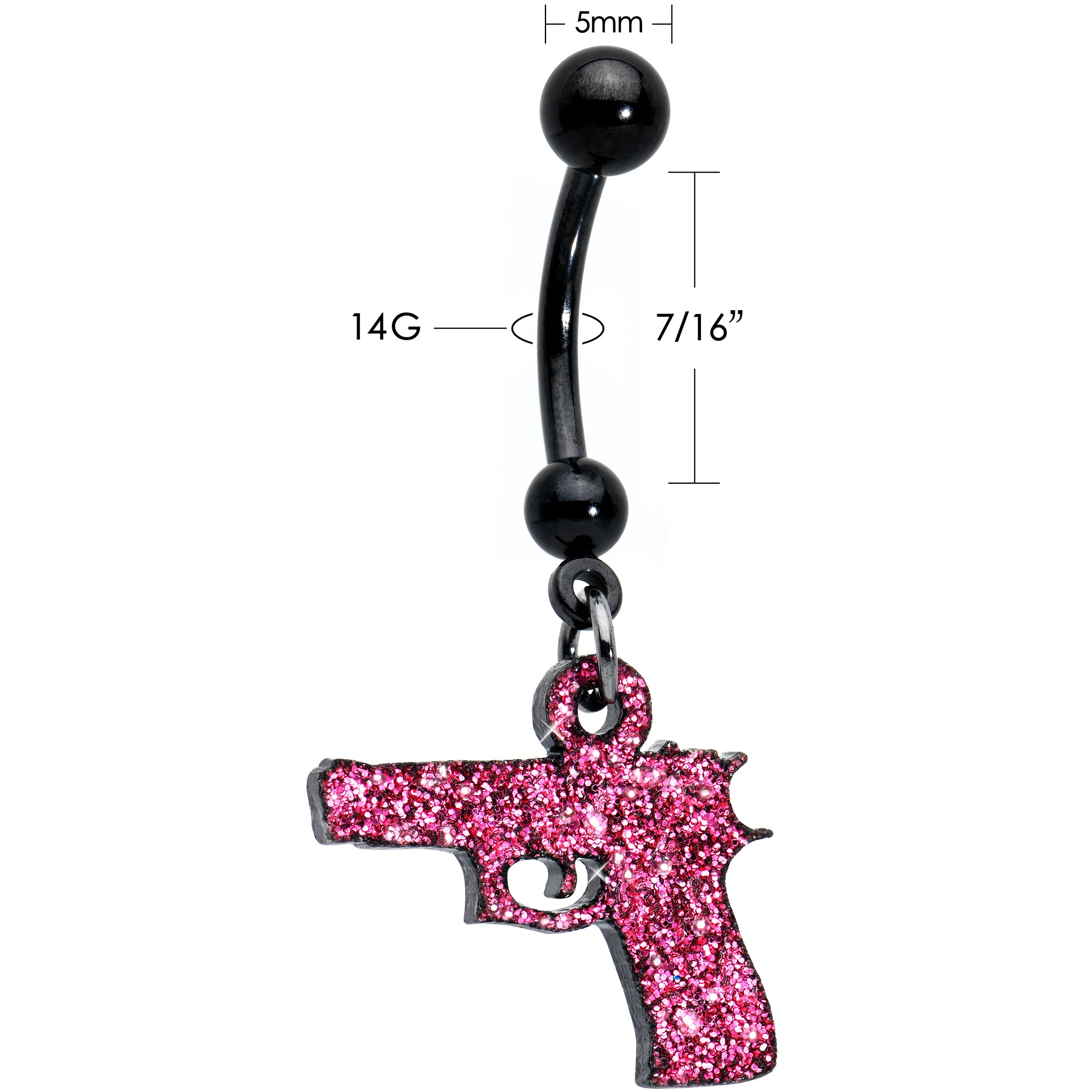 Pink Glitter Gun Dangle Belly Ring