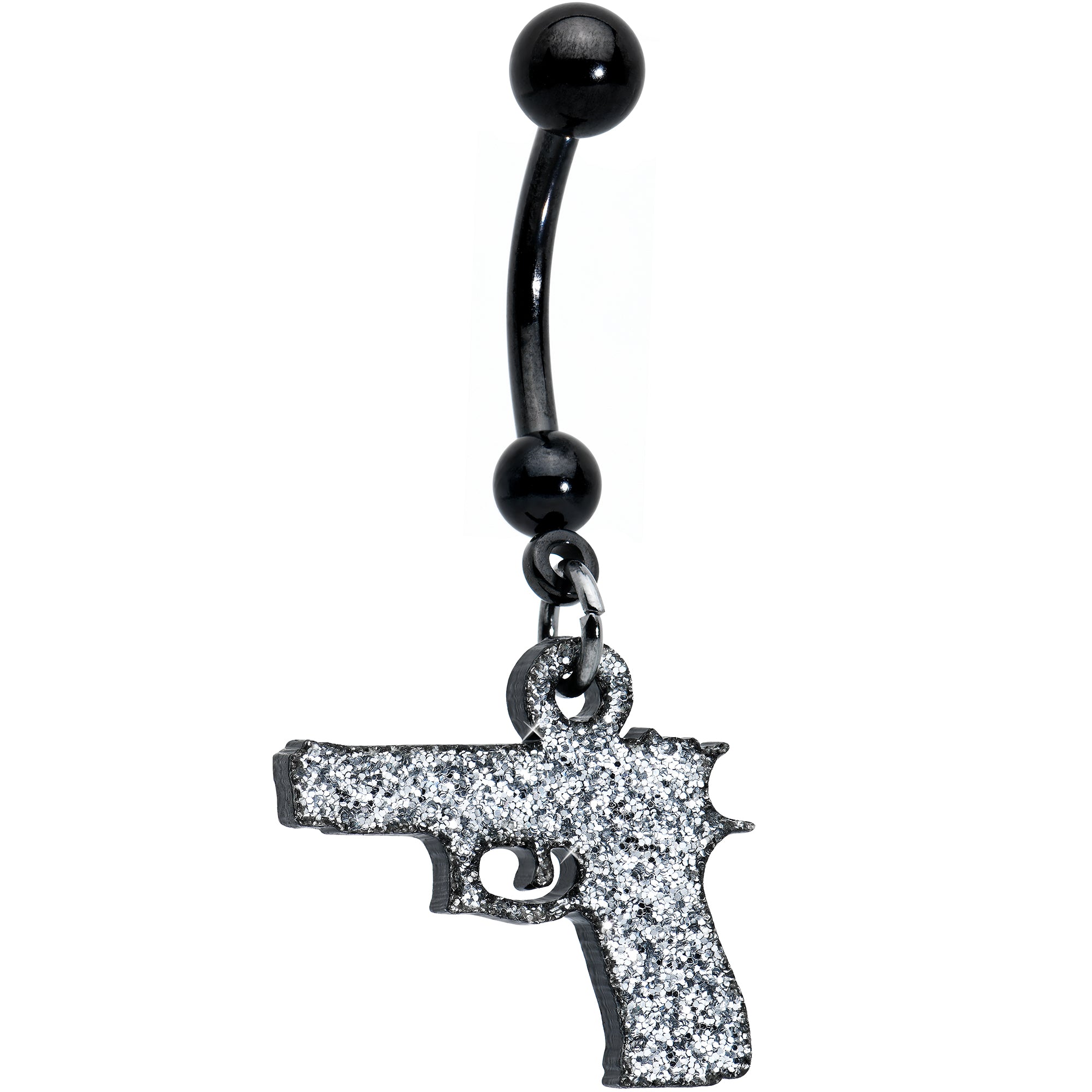 Silver Tone Glitter Gun Dangle Belly Ring