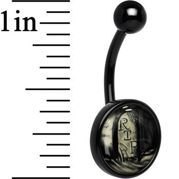 Black Titanium RIP Tombstone Glow in the Dark Belly Ring