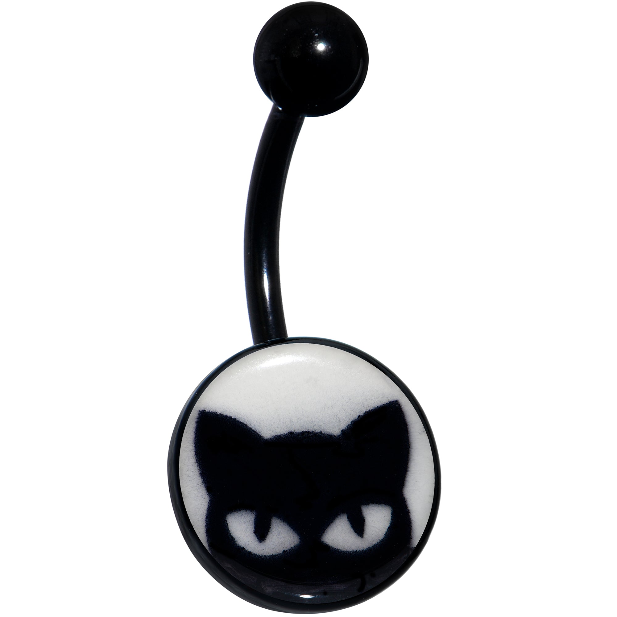 Black Glow in the Dark Peeking Black Cat Belly Ring