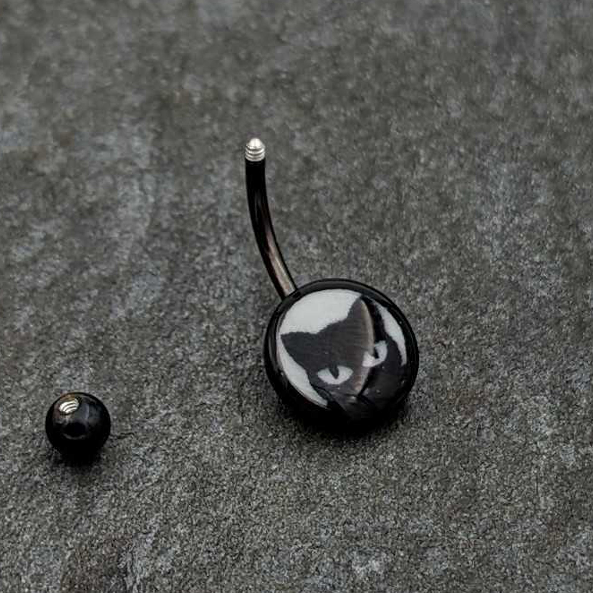 Black Glow in the Dark Peeking Black Cat Belly Ring