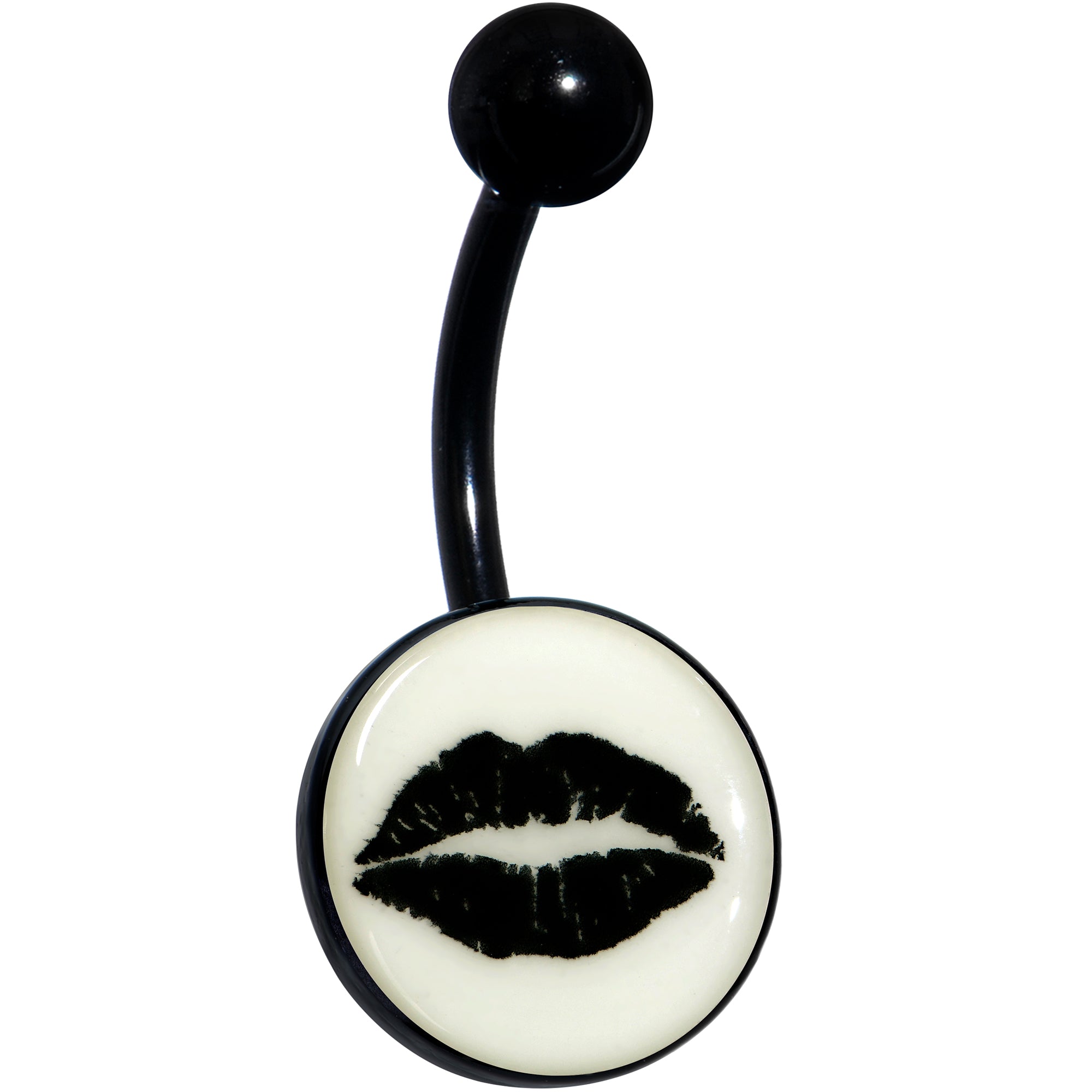 Black Glow in the Dark Lipstick Kiss Mark Belly Ring