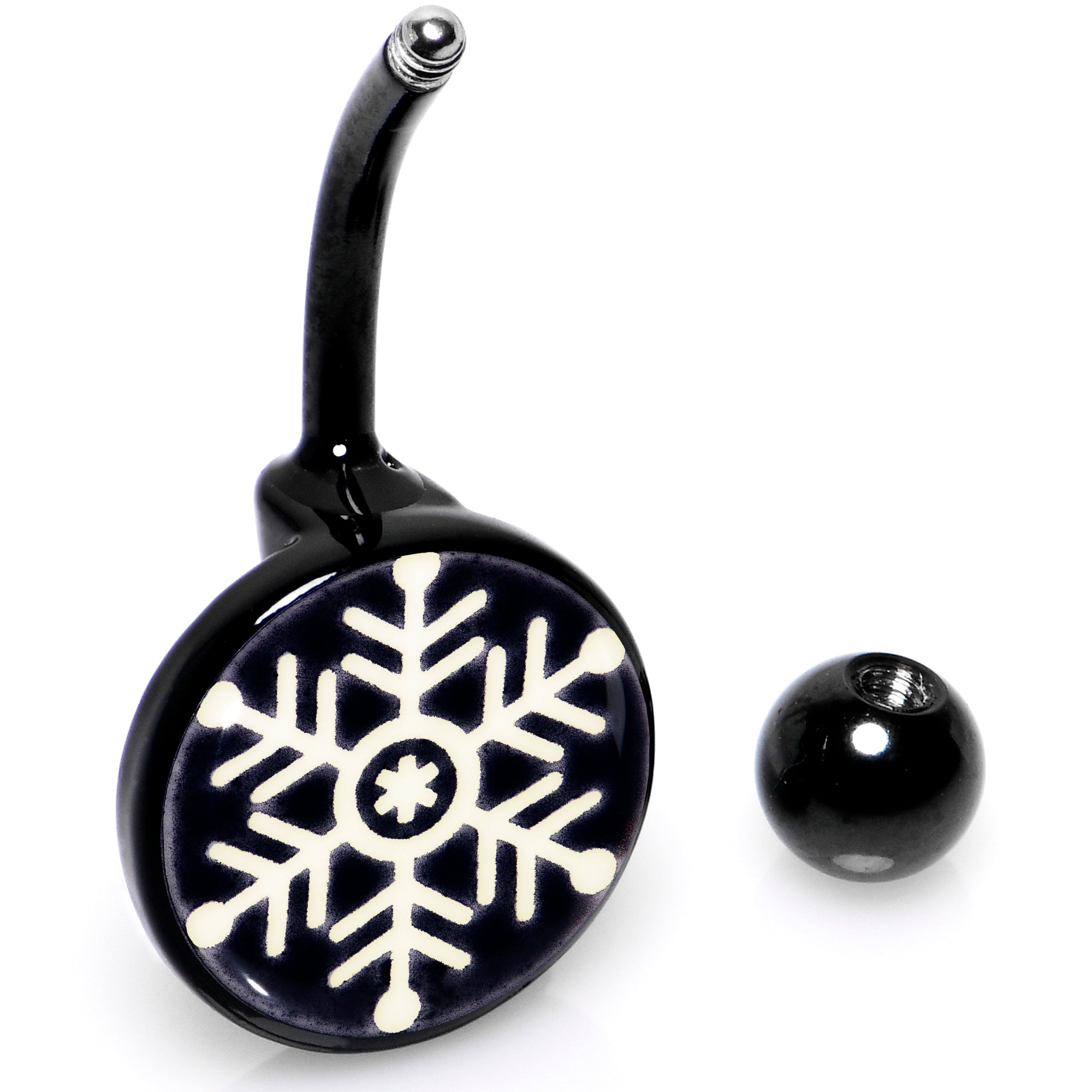 Black Glow in the Dark Holiday Snowflake Belly Ring