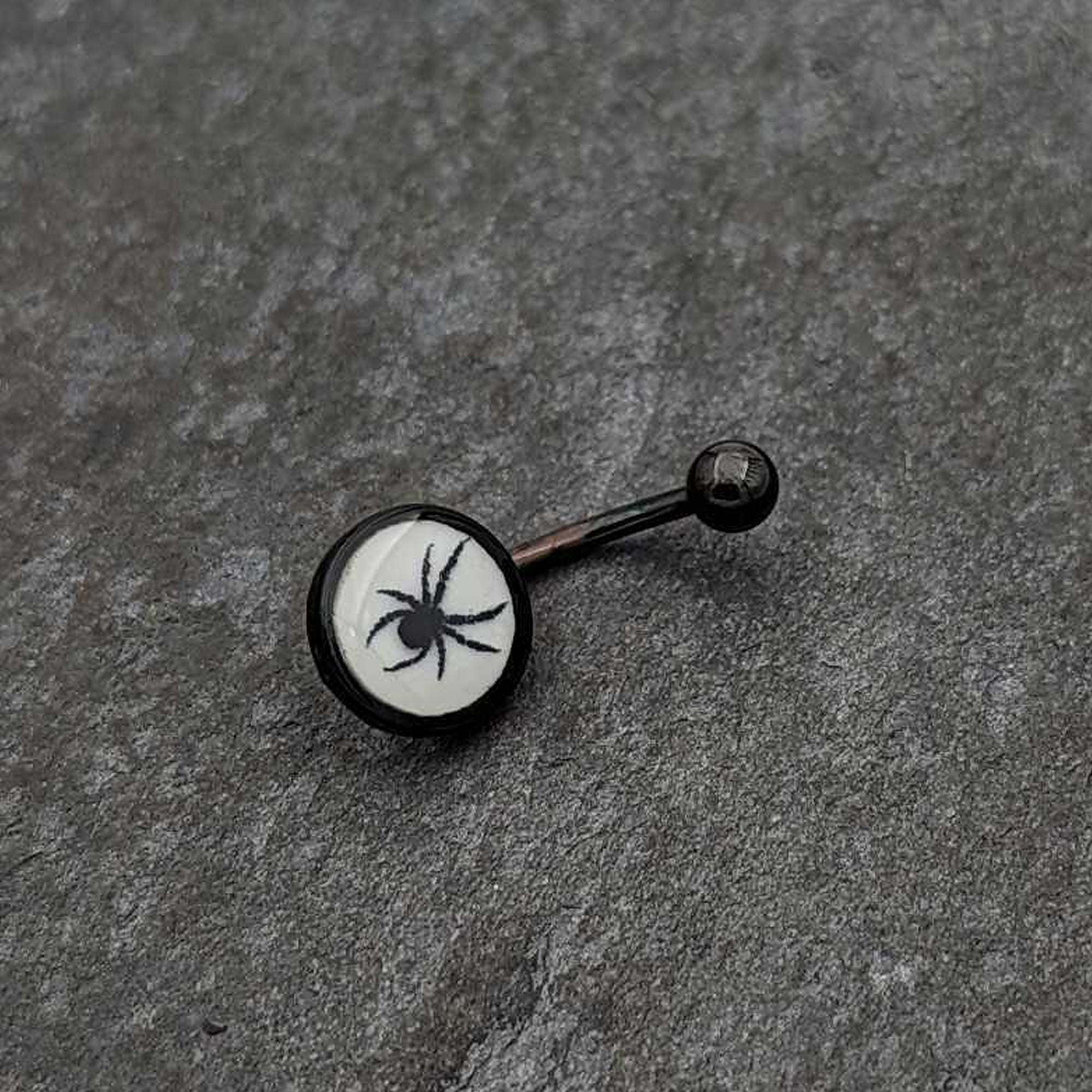 Black Glow in the Dark Black Widow Spider Belly Ring