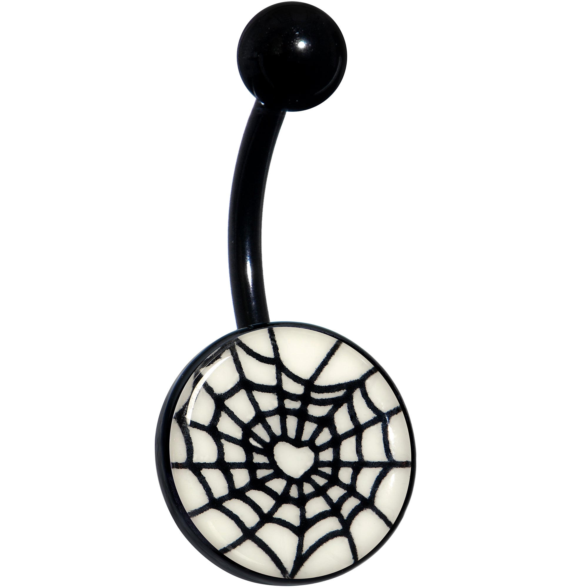 Black Glow in the Dark Heart Spider Web Belly Ring