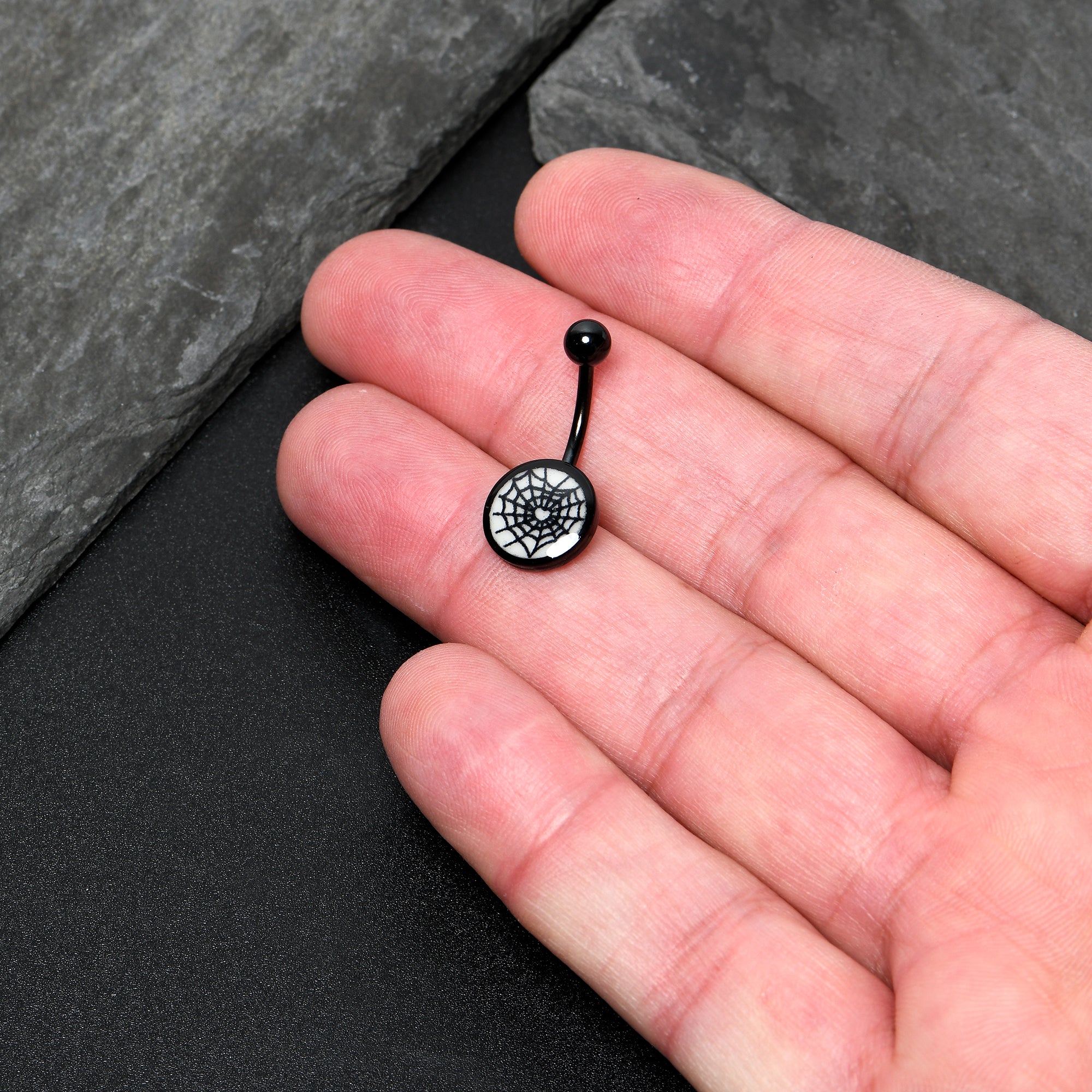 Matte black belly store button ring