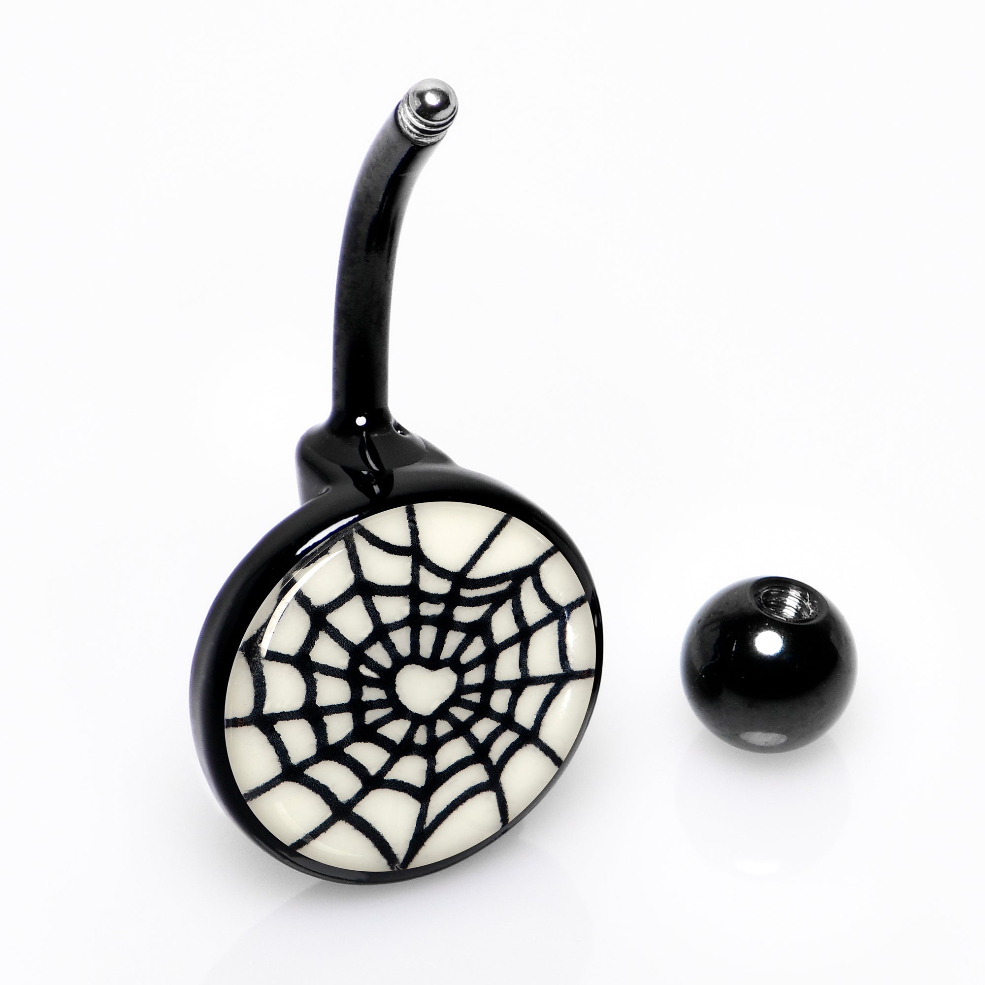 Black Glow in the Dark Heart Spider Web Belly Ring