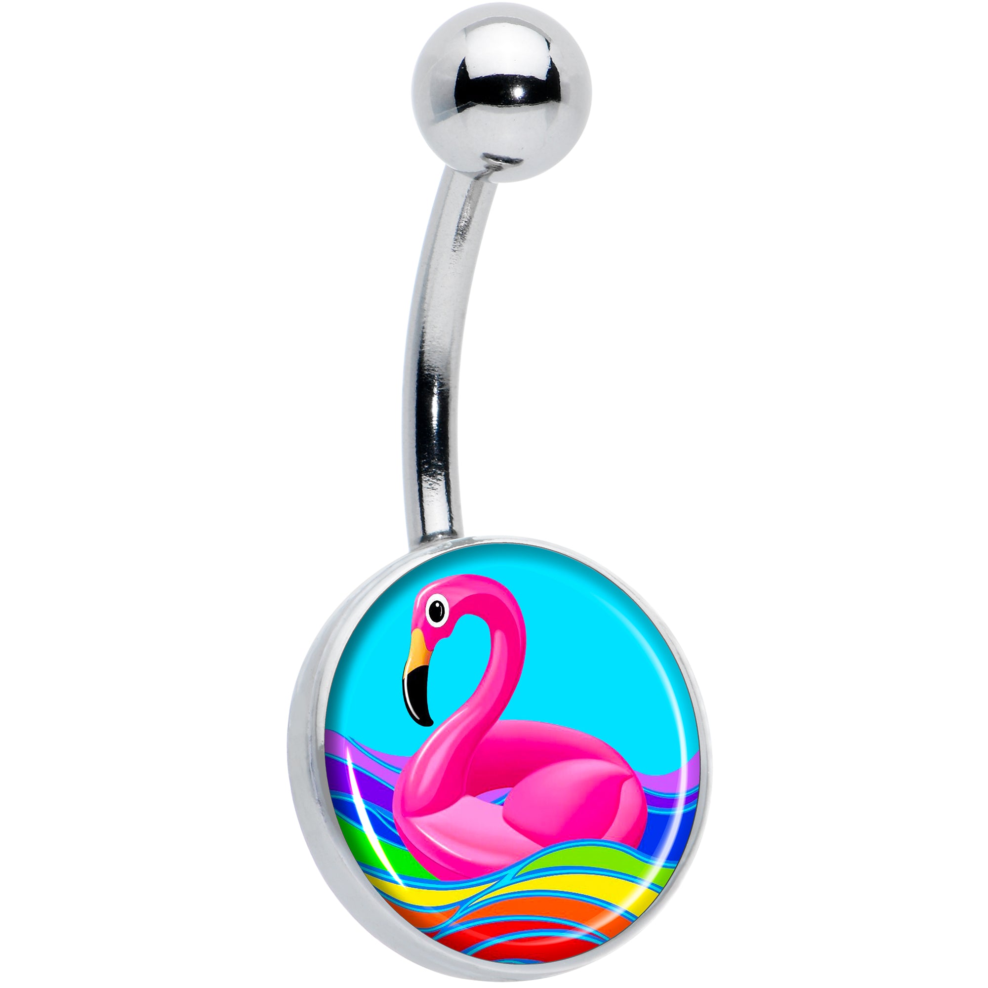 Rainbow Sea Floating Flamingo Belly Ring