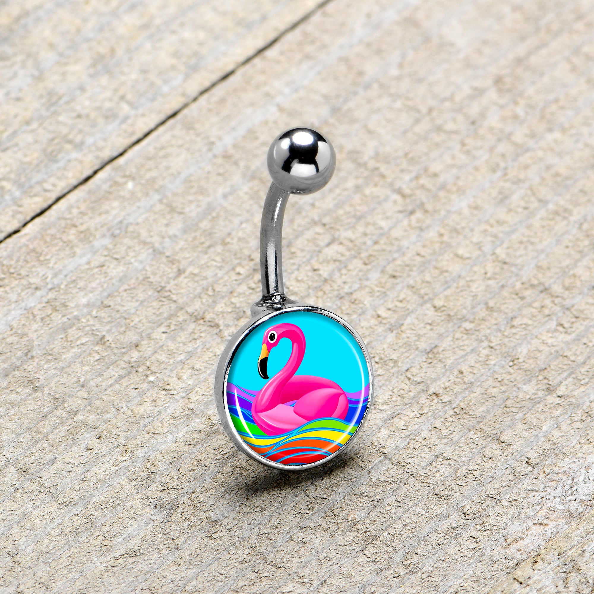 Rainbow Sea Floating Flamingo Belly Ring