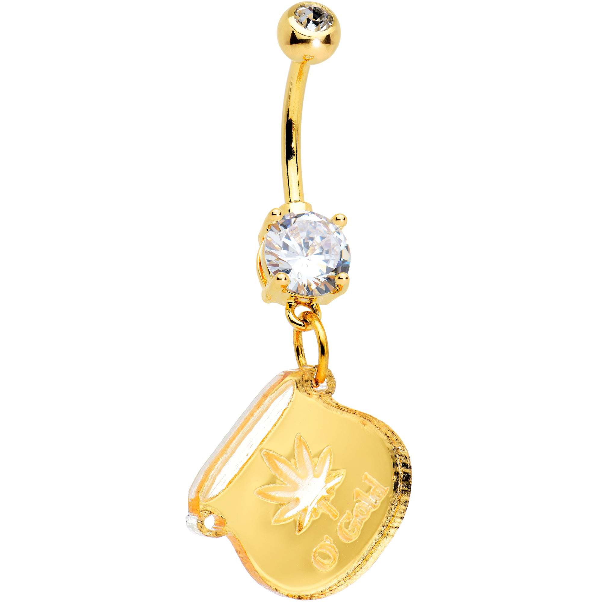 Clear Gem Gold Tone Pot of Gold 420 St Patricks Dangle Belly Ring