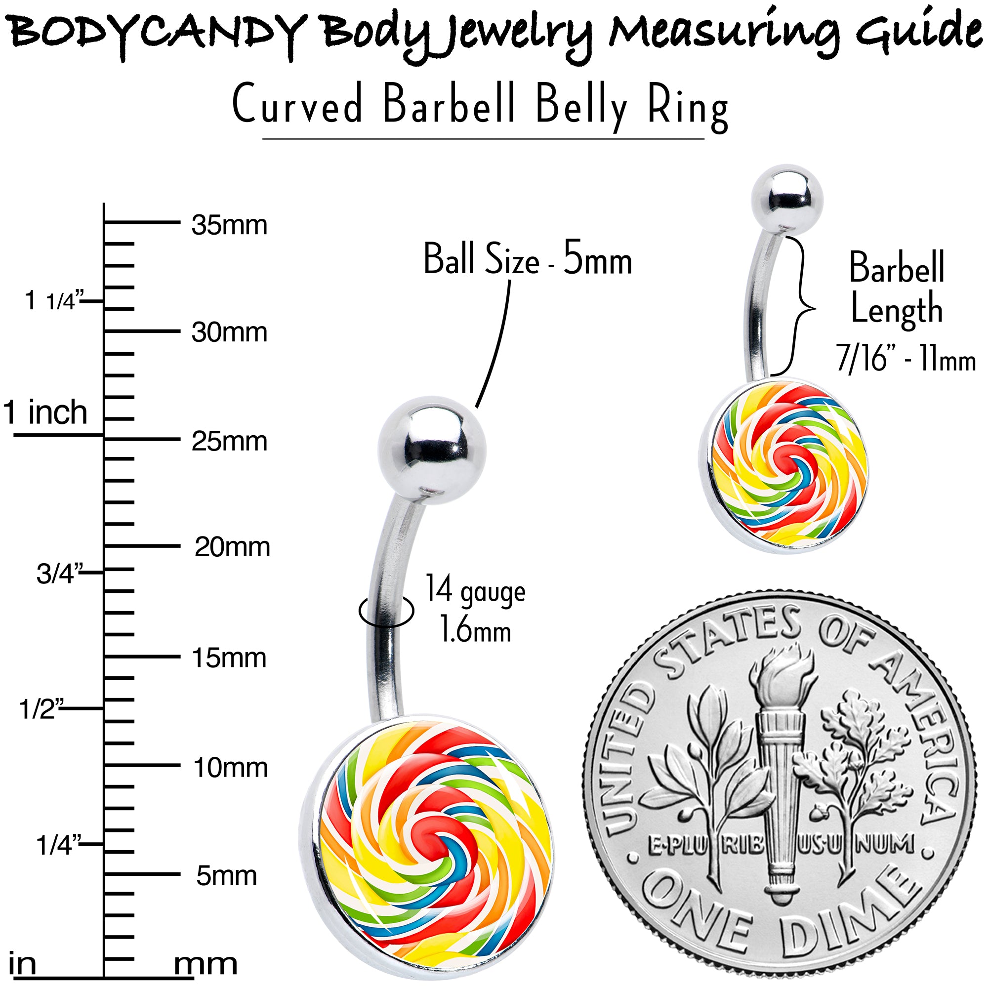 Rainbow Swirl Lollipop Belly Ring