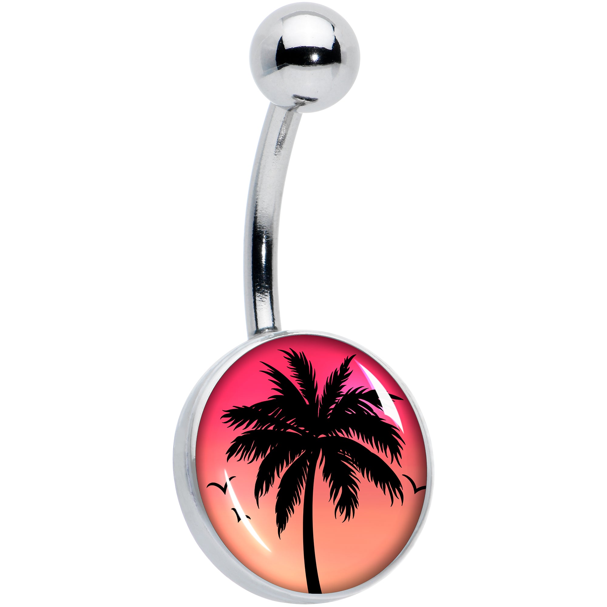 Red Sunset Palm Tree Belly Ring