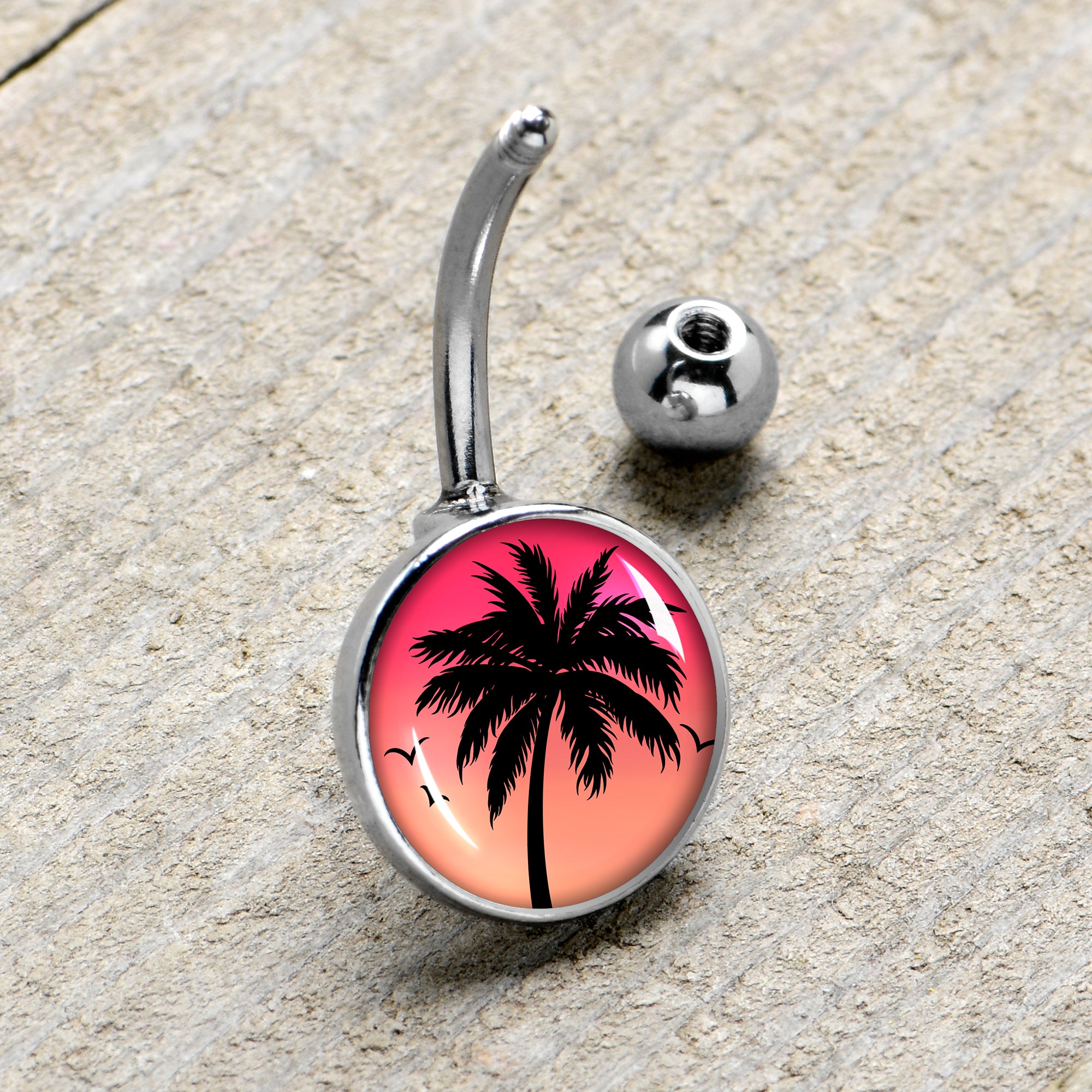 Red Sunset Palm Tree Belly Ring