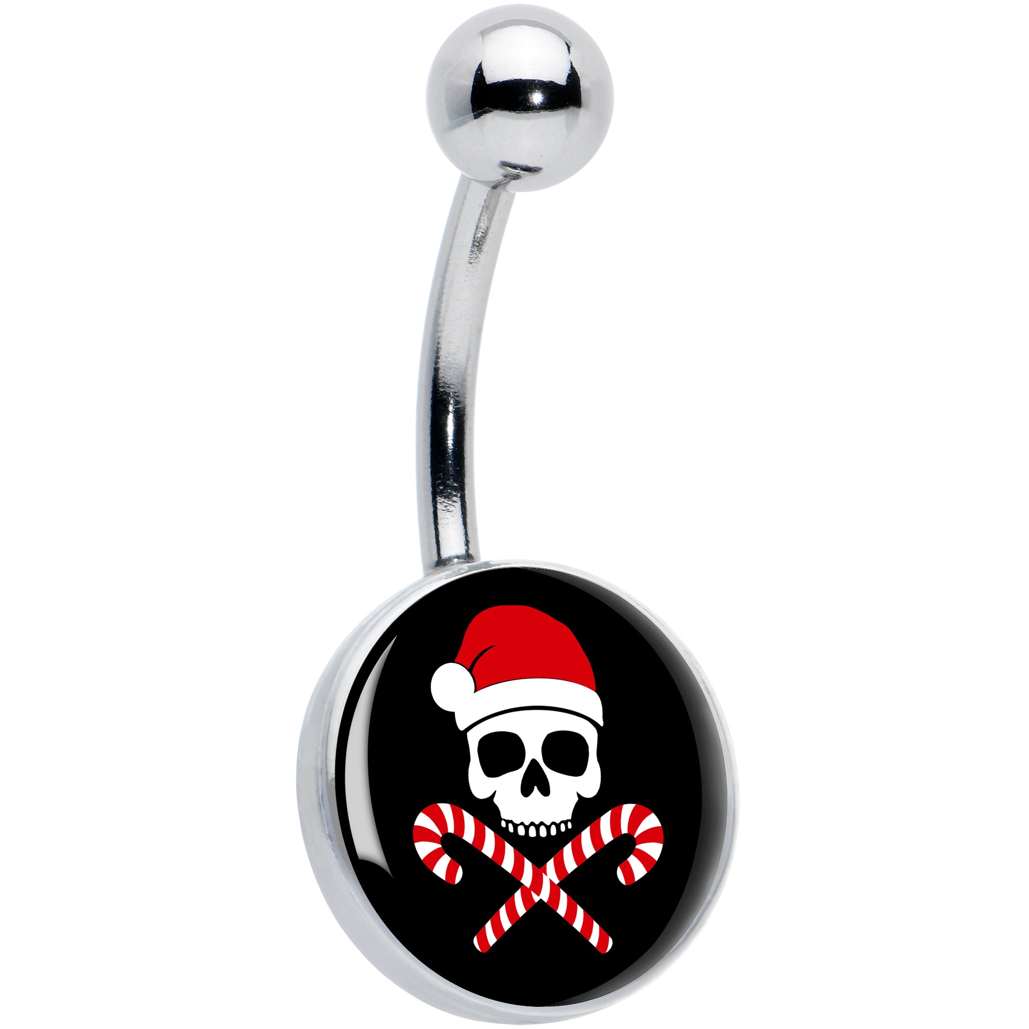 Santa Pirate Candy Cane Skull Belly Ring