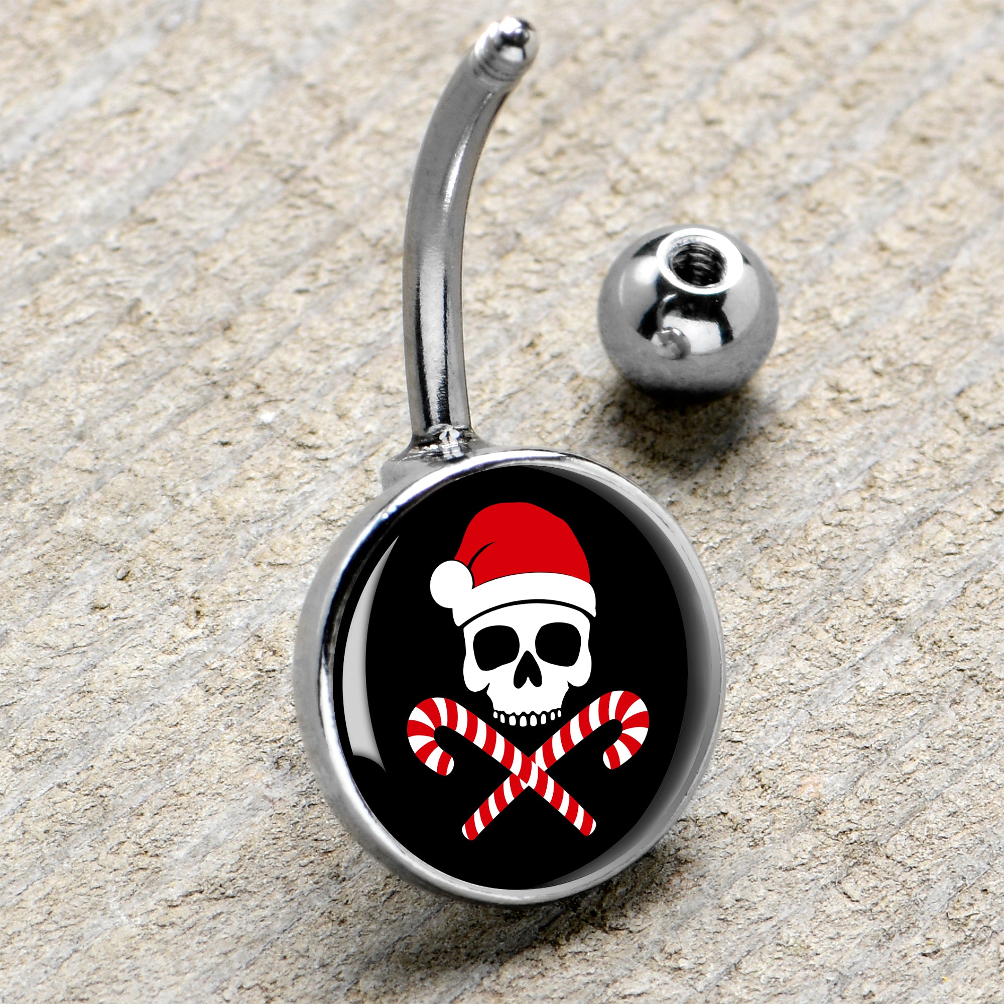 Santa Pirate Candy Cane Skull Belly Ring