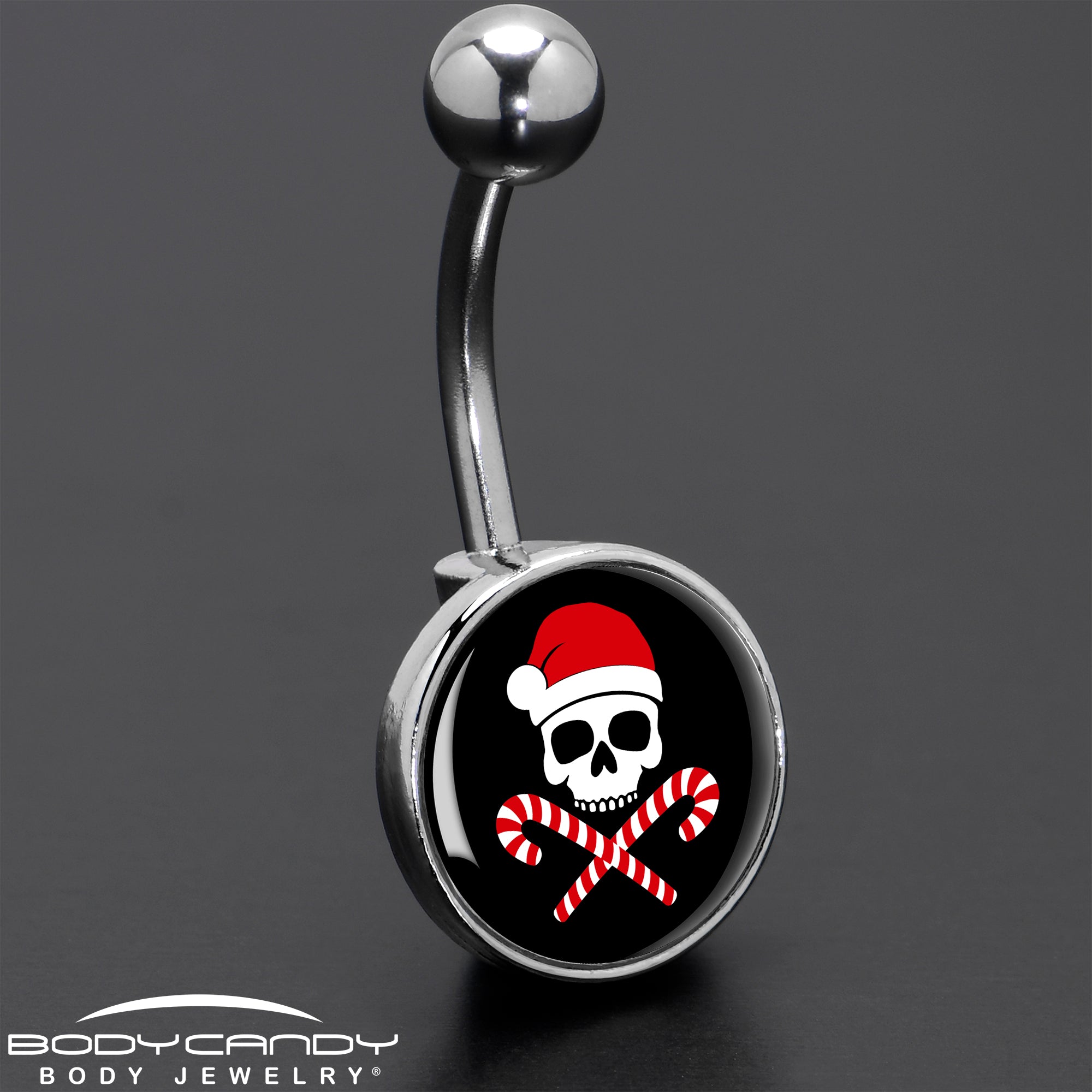 Santa Pirate Candy Cane Skull Belly Ring