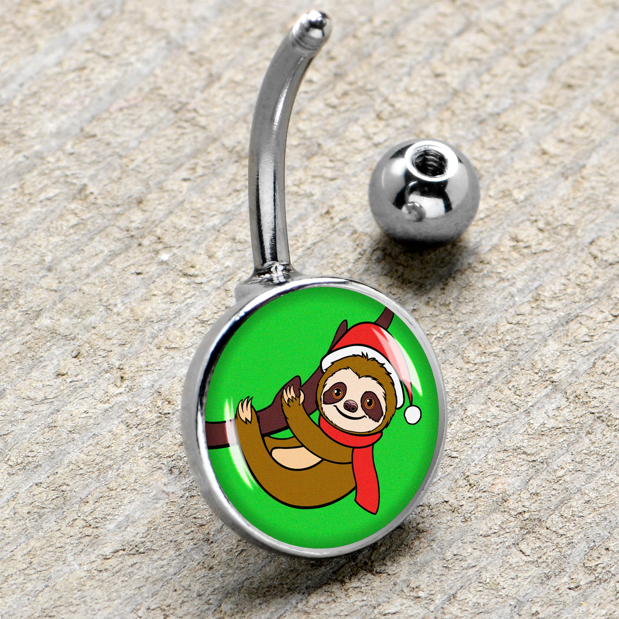 Holiday Santa Sloth Belly Ring