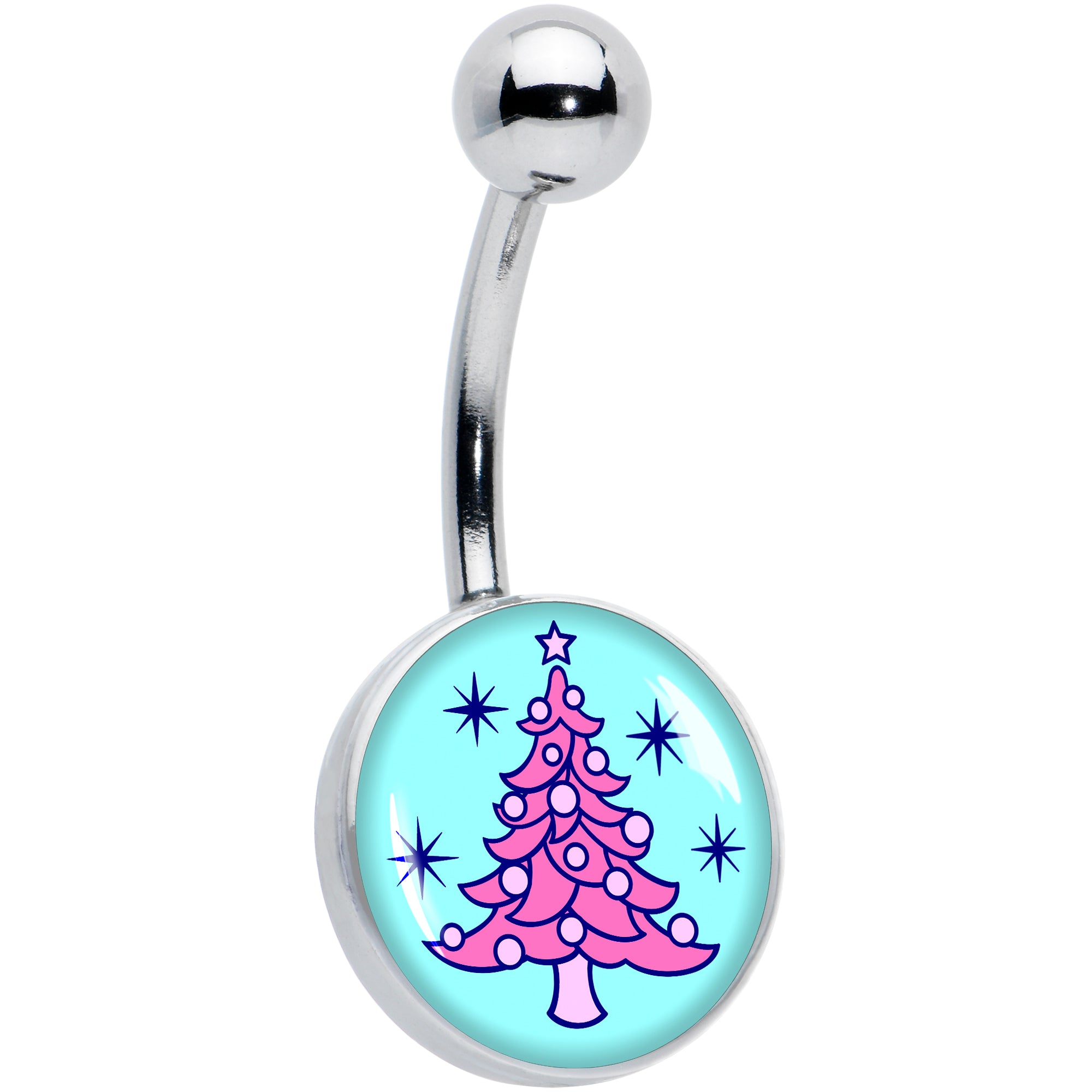 Pastel Christmas Tree Holiday Belly Ring