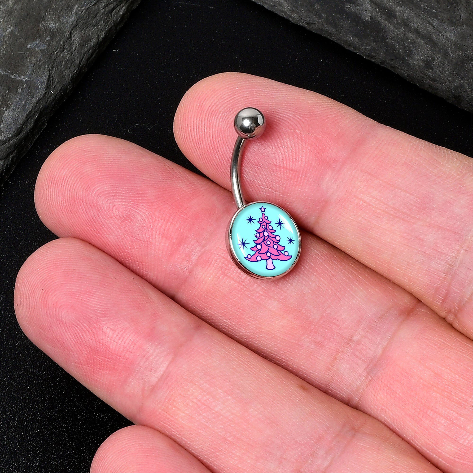 Pastel Christmas Tree Holiday Belly Ring