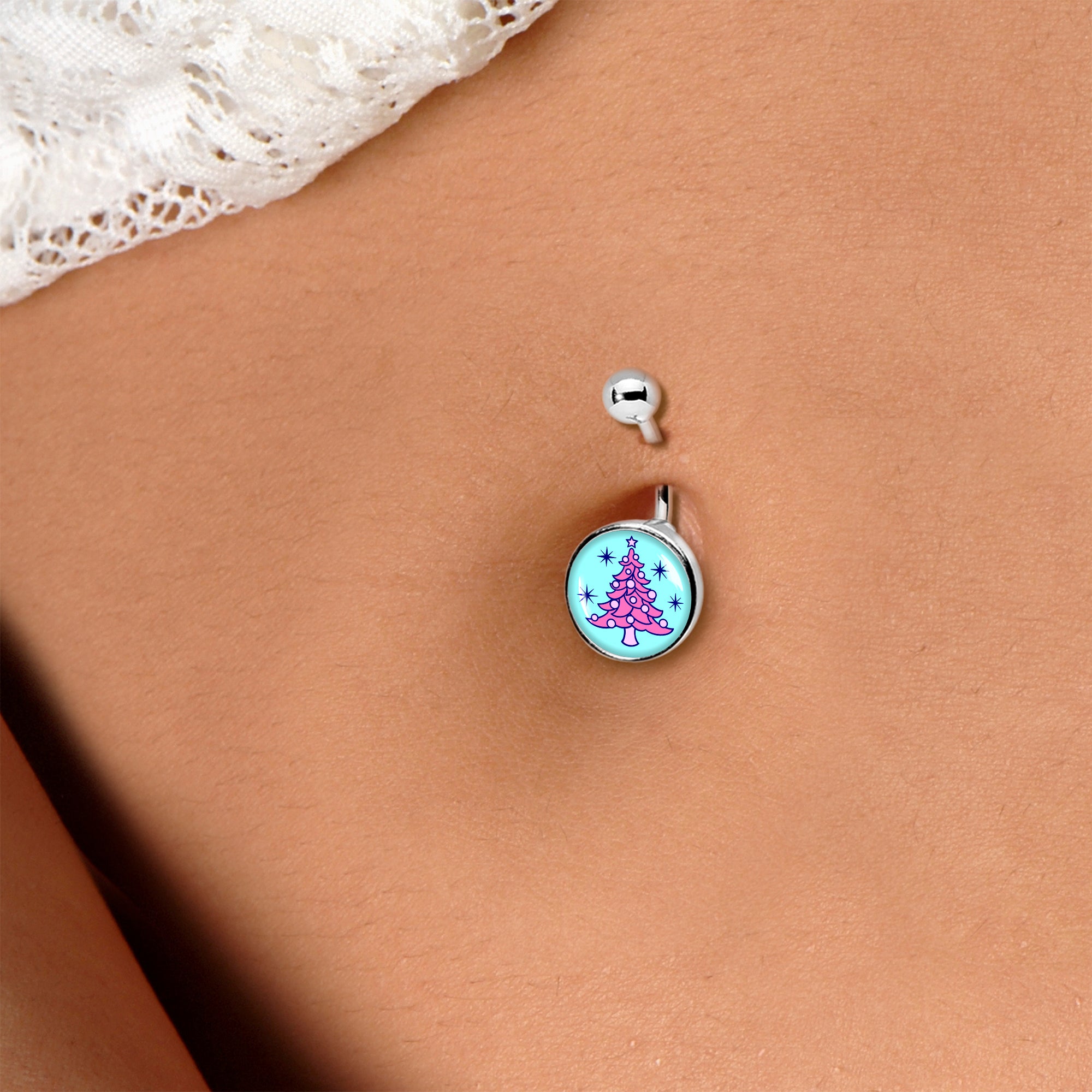 Pastel Christmas Tree Holiday Belly Ring