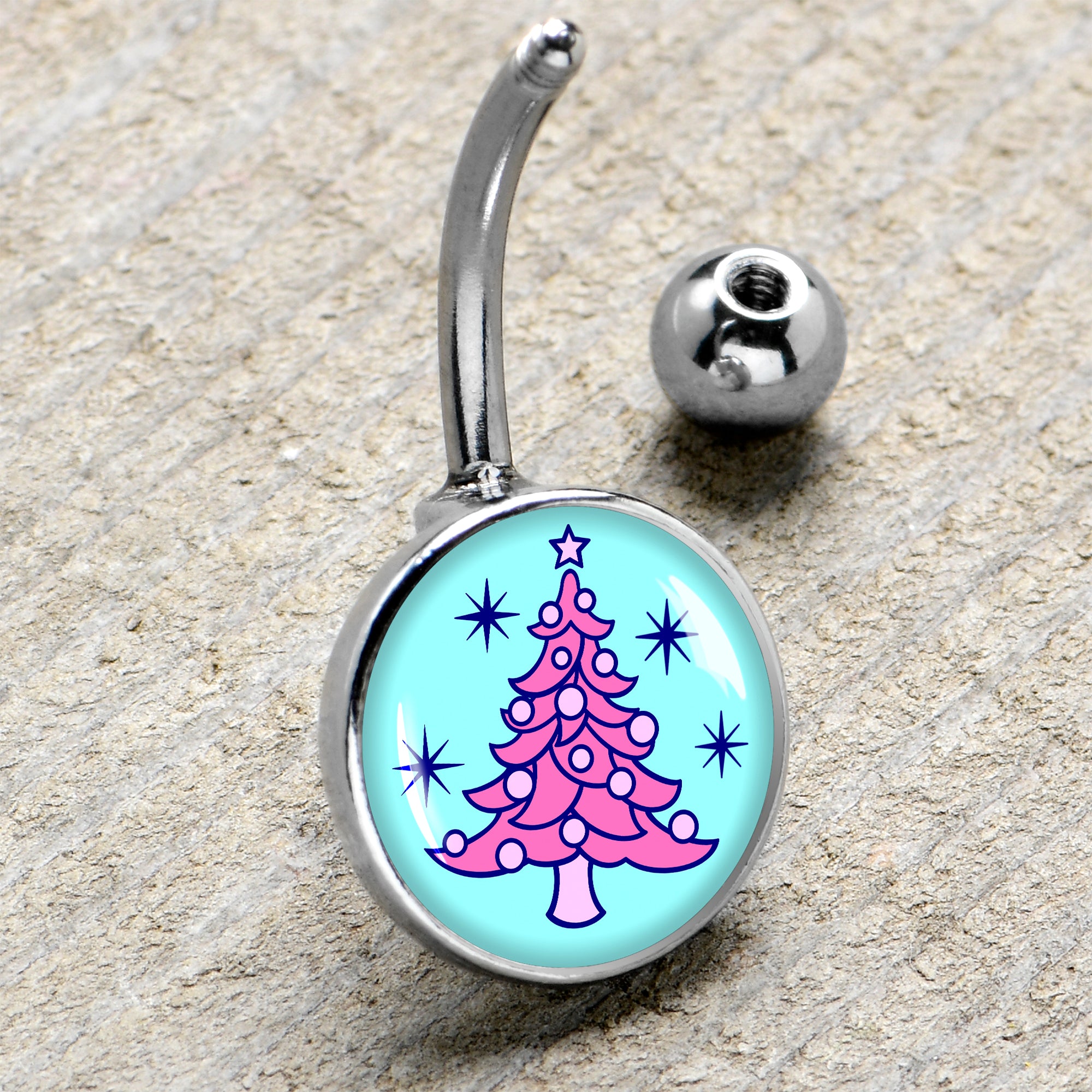 Pastel Christmas Tree Holiday Belly Ring