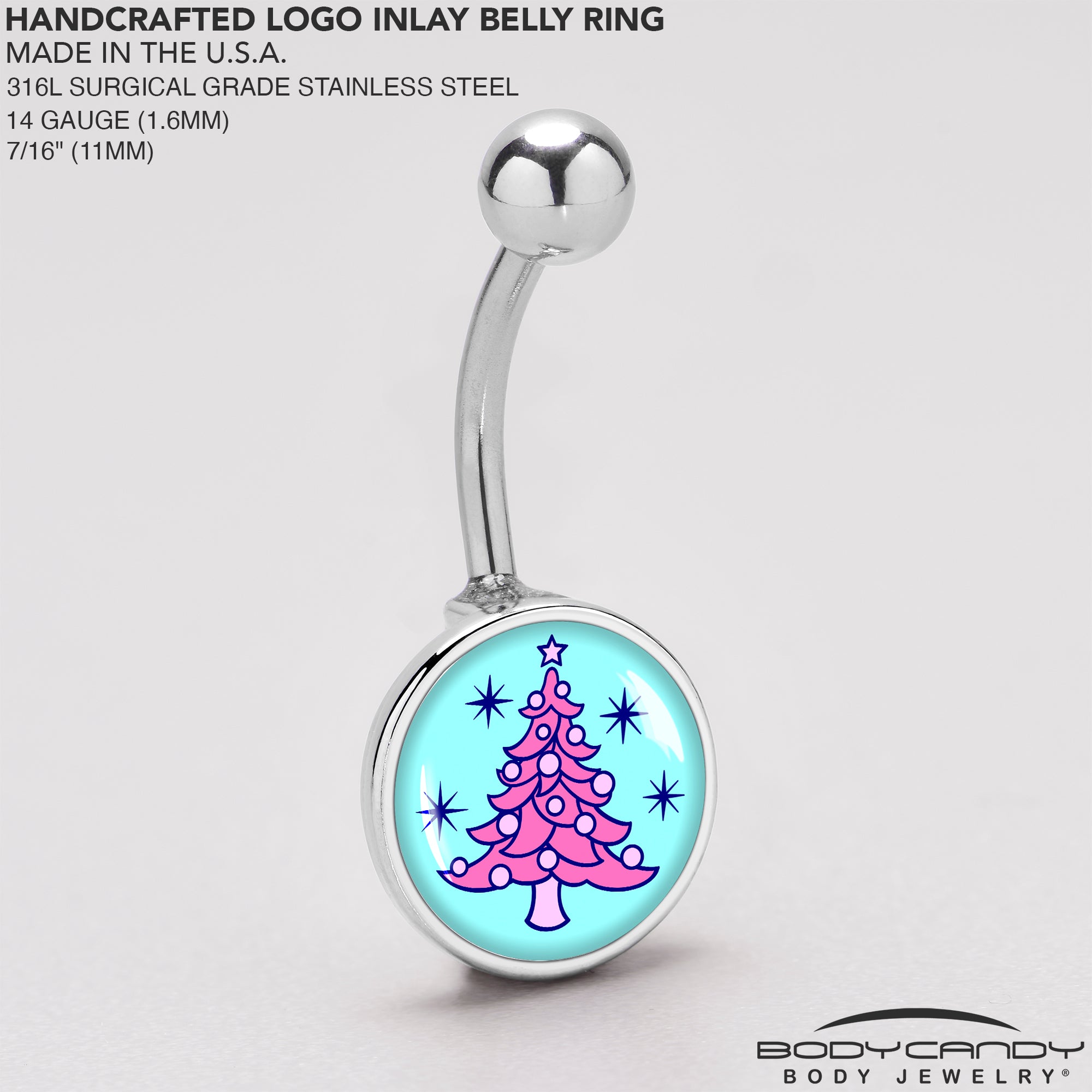 Pastel Christmas Tree Holiday Belly Ring