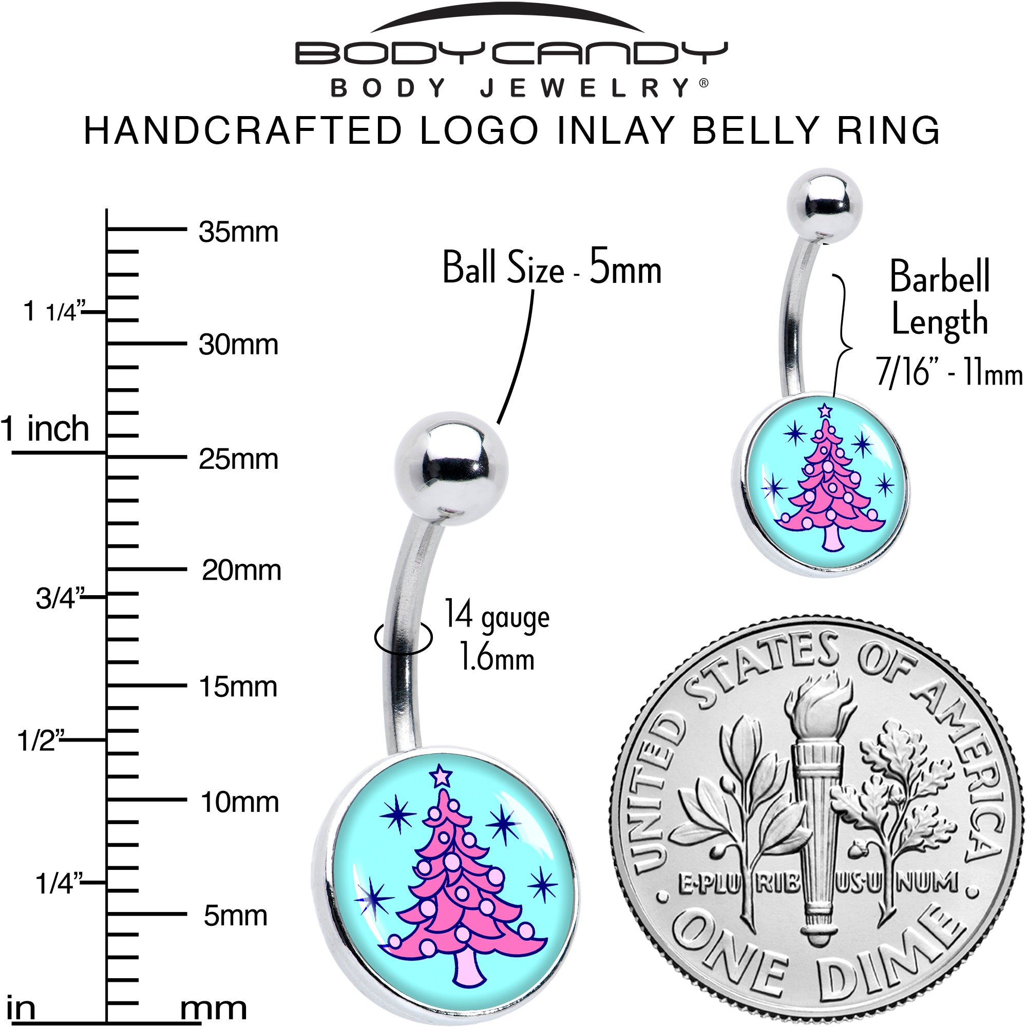 Pastel Christmas Tree Holiday Belly Ring