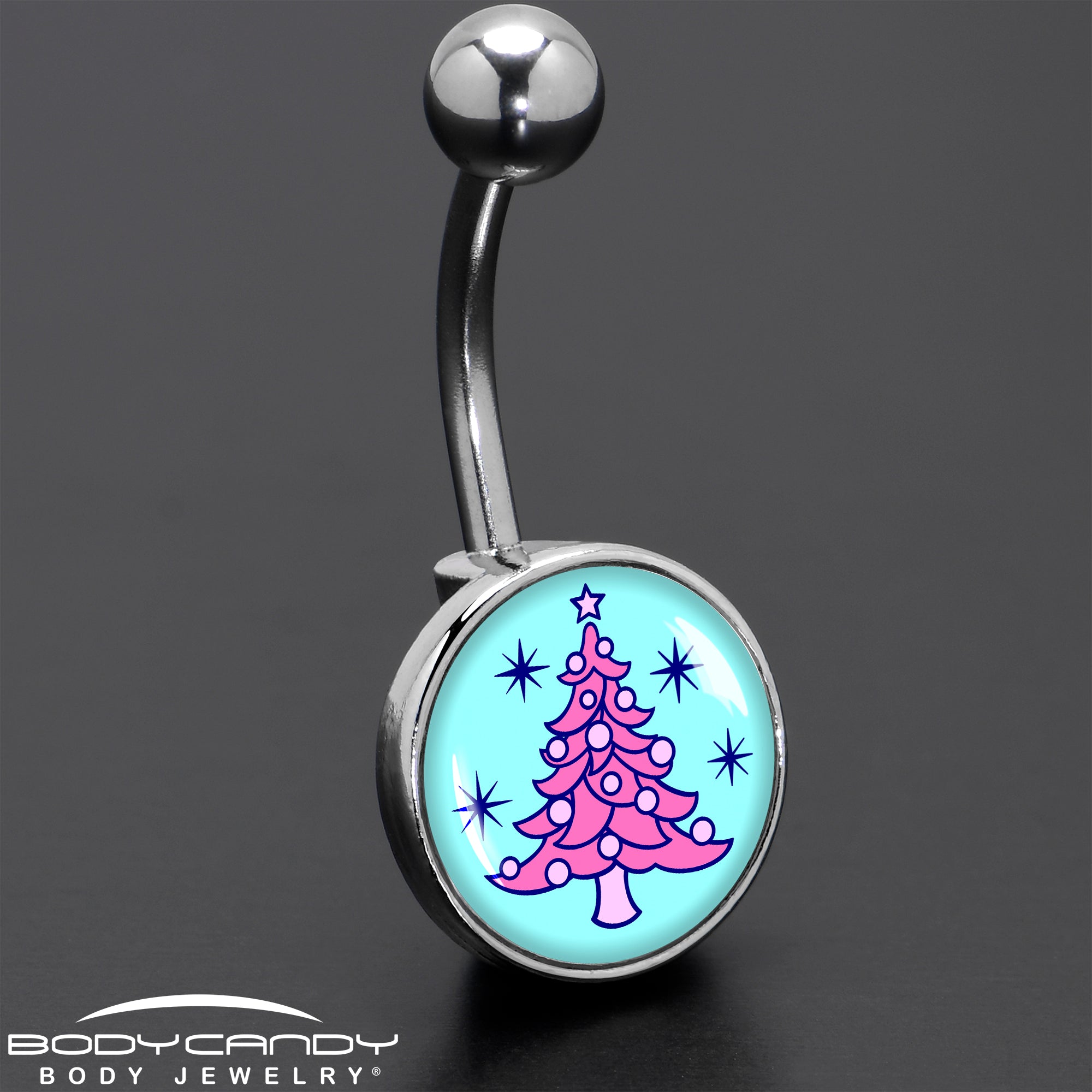 Pastel Christmas Tree Holiday Belly Ring