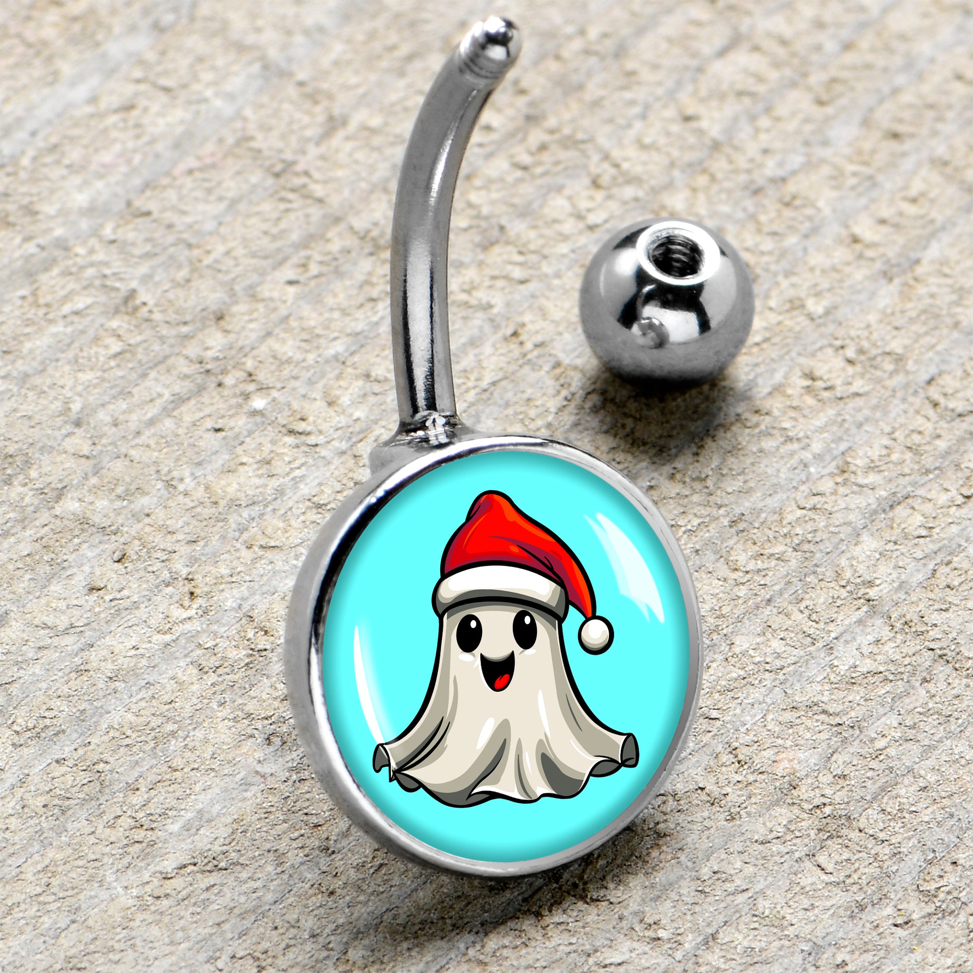 Holiday Christmas Spirit Ghost Belly Ring