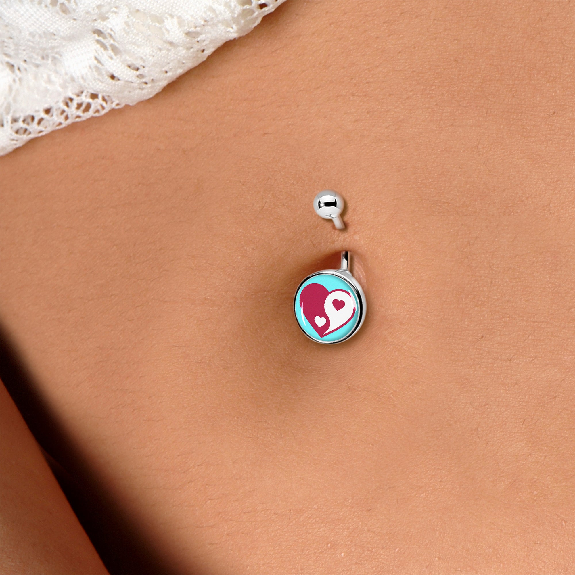 Love Yin Yang Heart Belly Ring