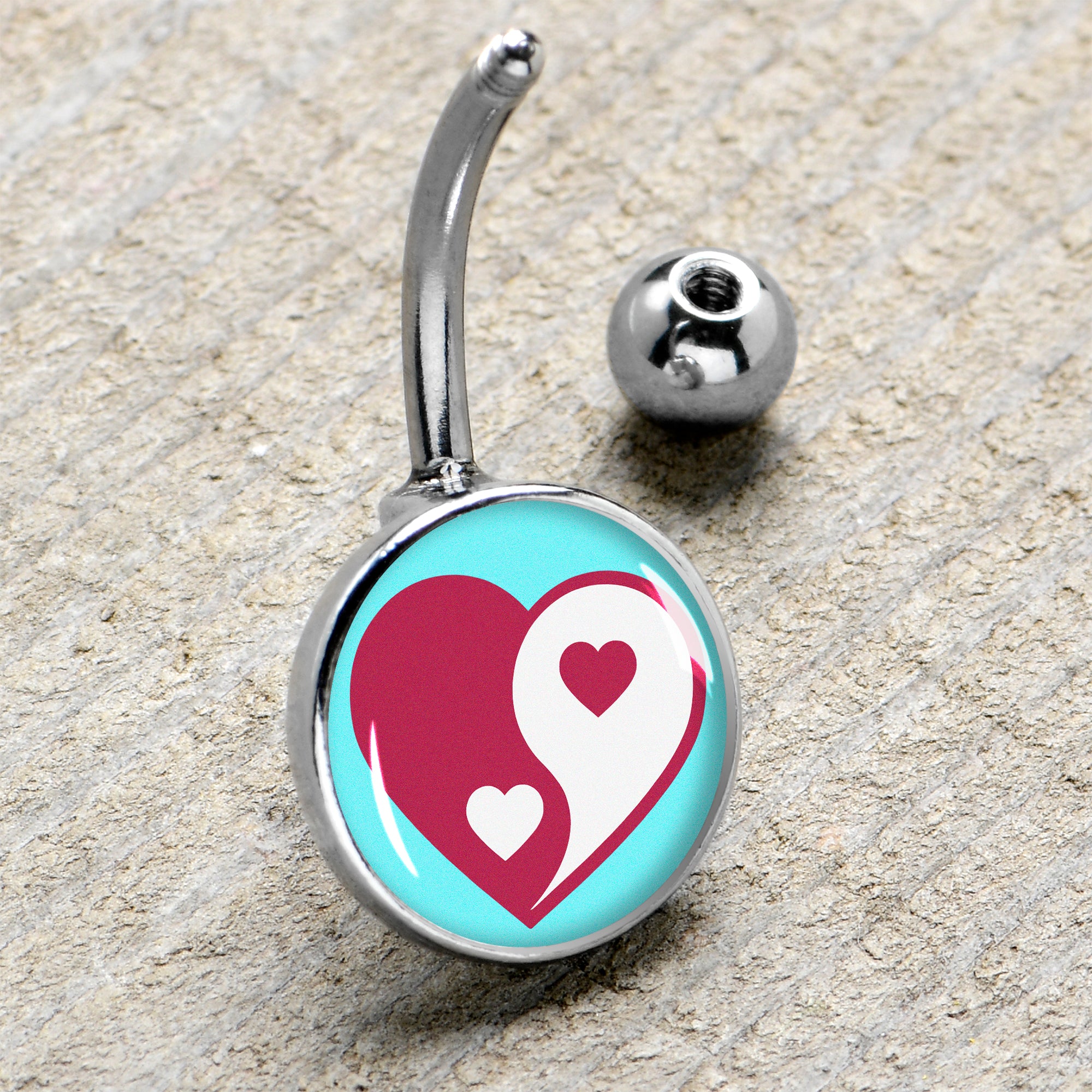 Love Yin Yang Heart Belly Ring