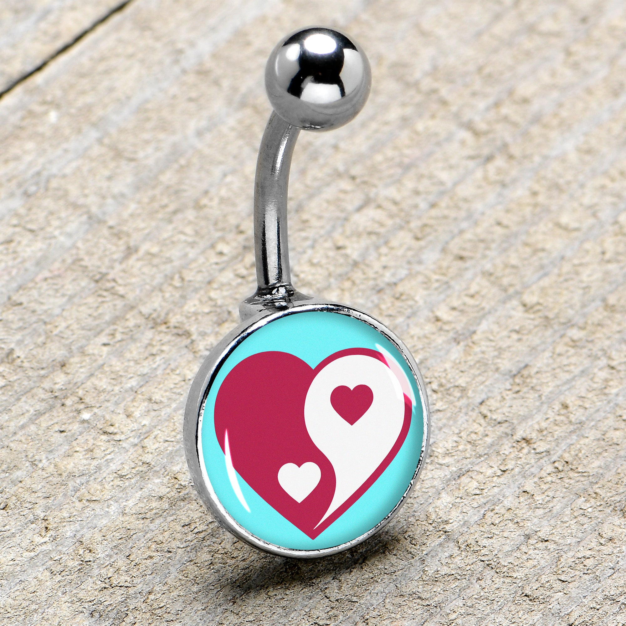 Love Yin Yang Heart Belly Ring