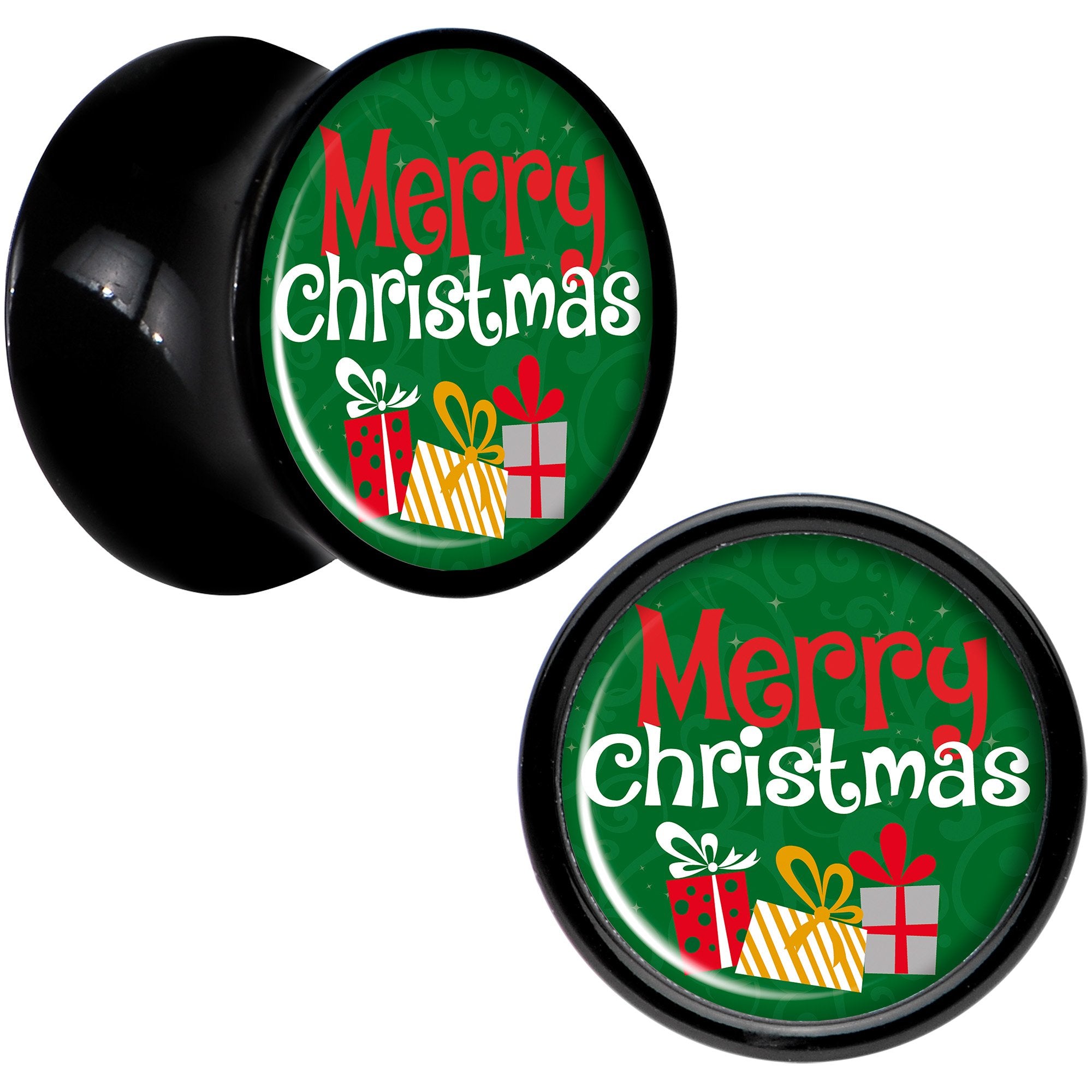 Merry Christmas Presents Black Acrylic Saddle Plug Set Sizes 8mm to 20mm