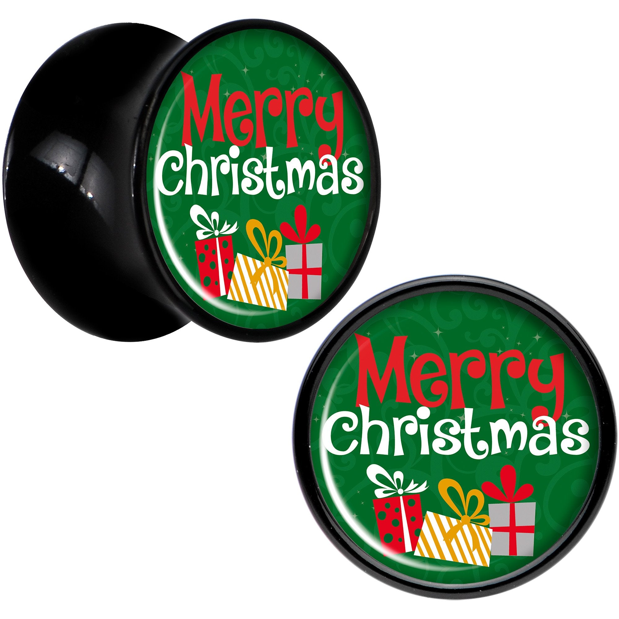 Merry Christmas Presents Black Acrylic Saddle Plug Set Sizes 8mm to 20mm