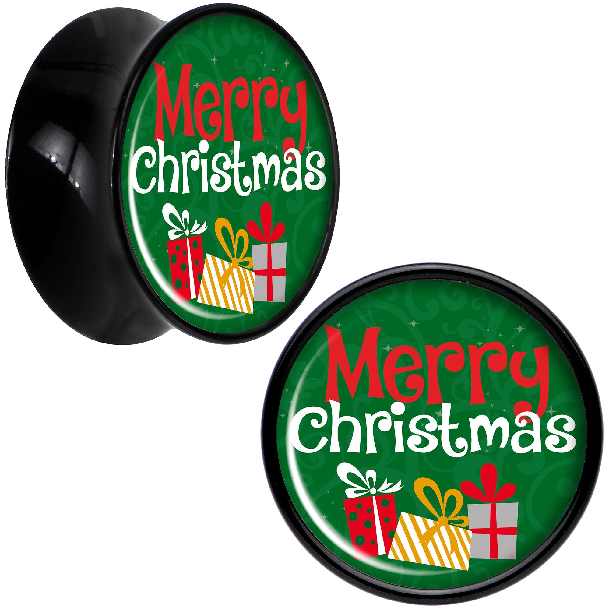 Merry Christmas Presents Black Acrylic Saddle Plug Set Sizes 8mm to 20mm