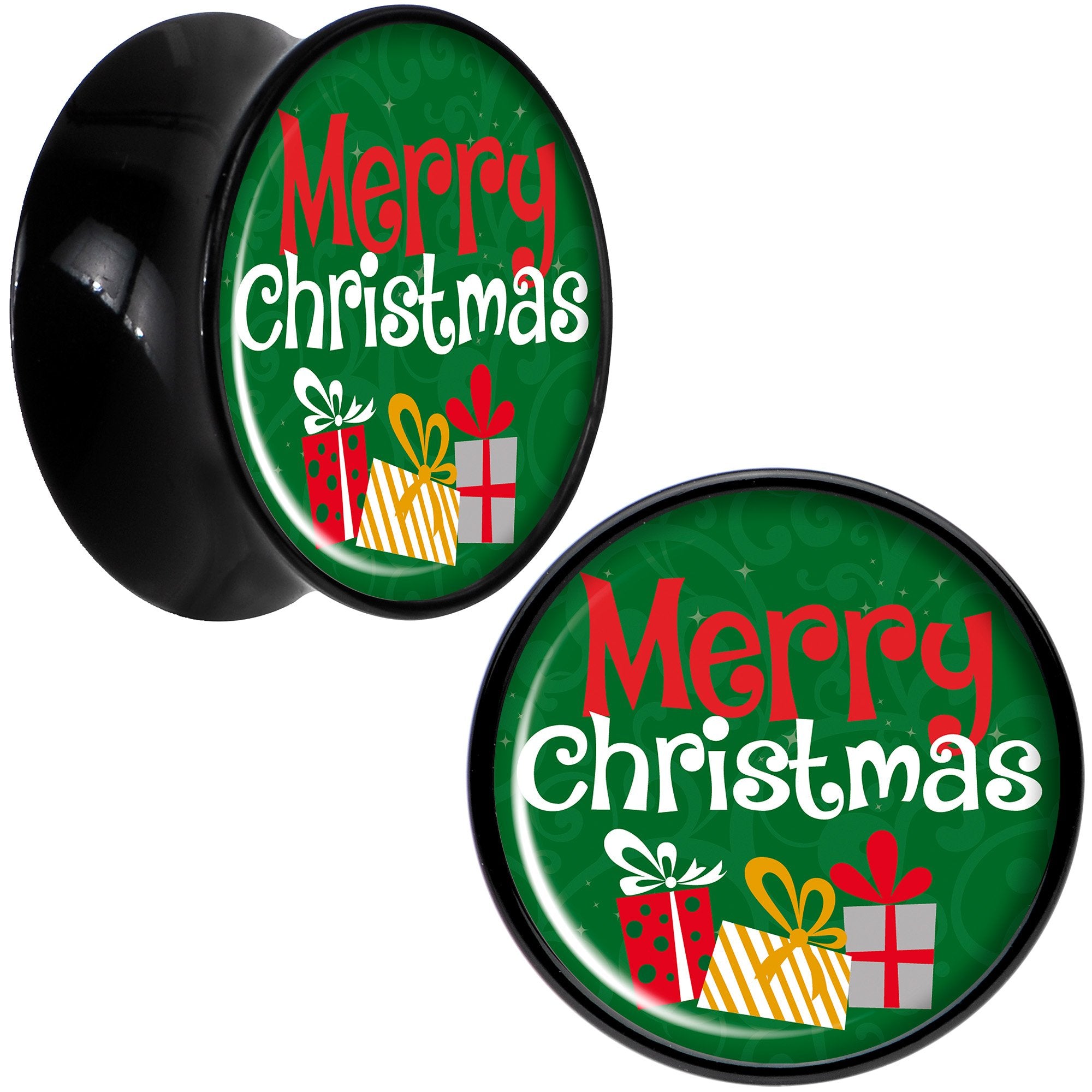 Merry Christmas Presents Black Acrylic Saddle Plug Set Sizes 8mm to 20mm