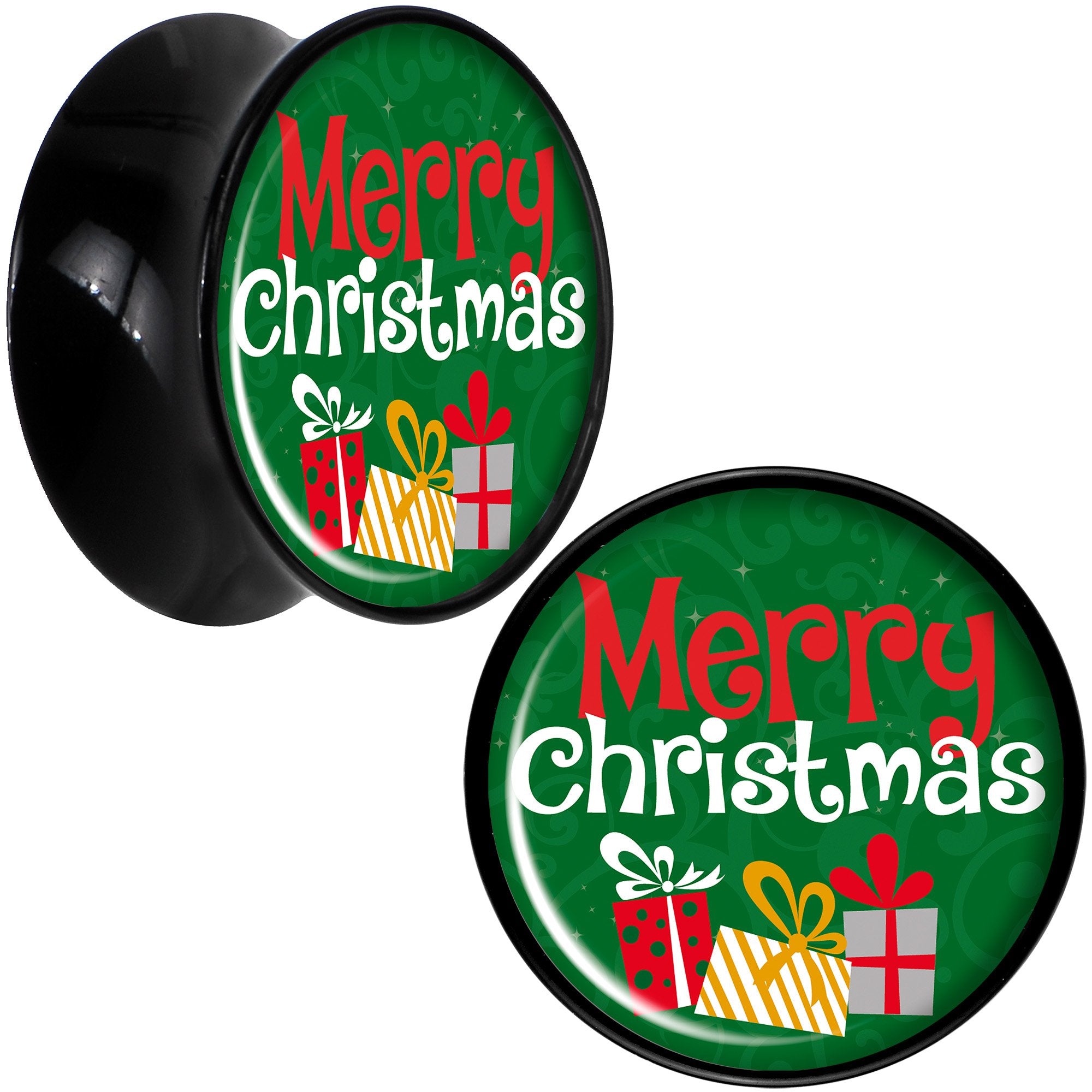 Merry Christmas Presents Black Acrylic Saddle Plug Set Sizes 8mm to 20mm