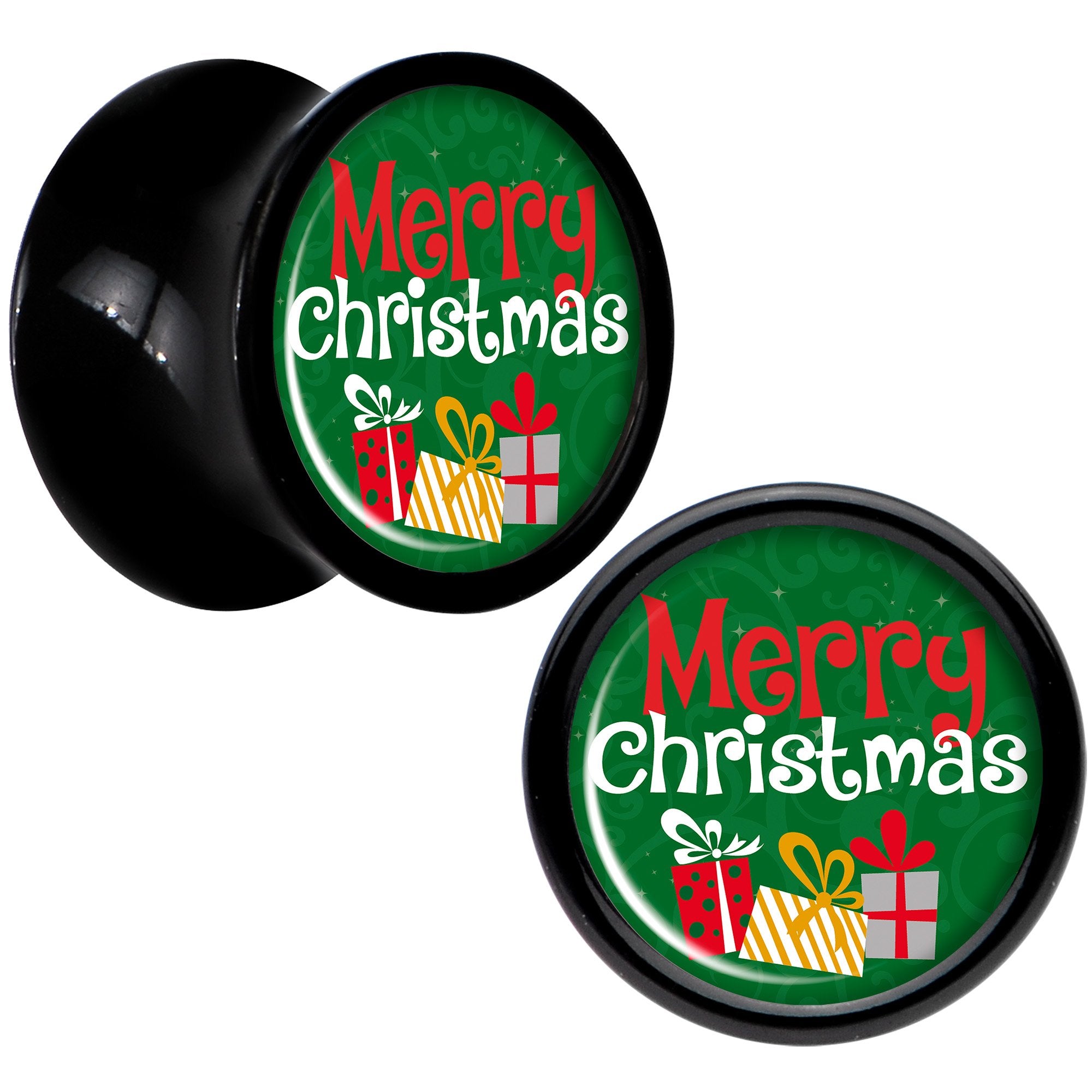 Merry Christmas Presents Black Acrylic Saddle Plug Set Sizes 8mm to 20mm