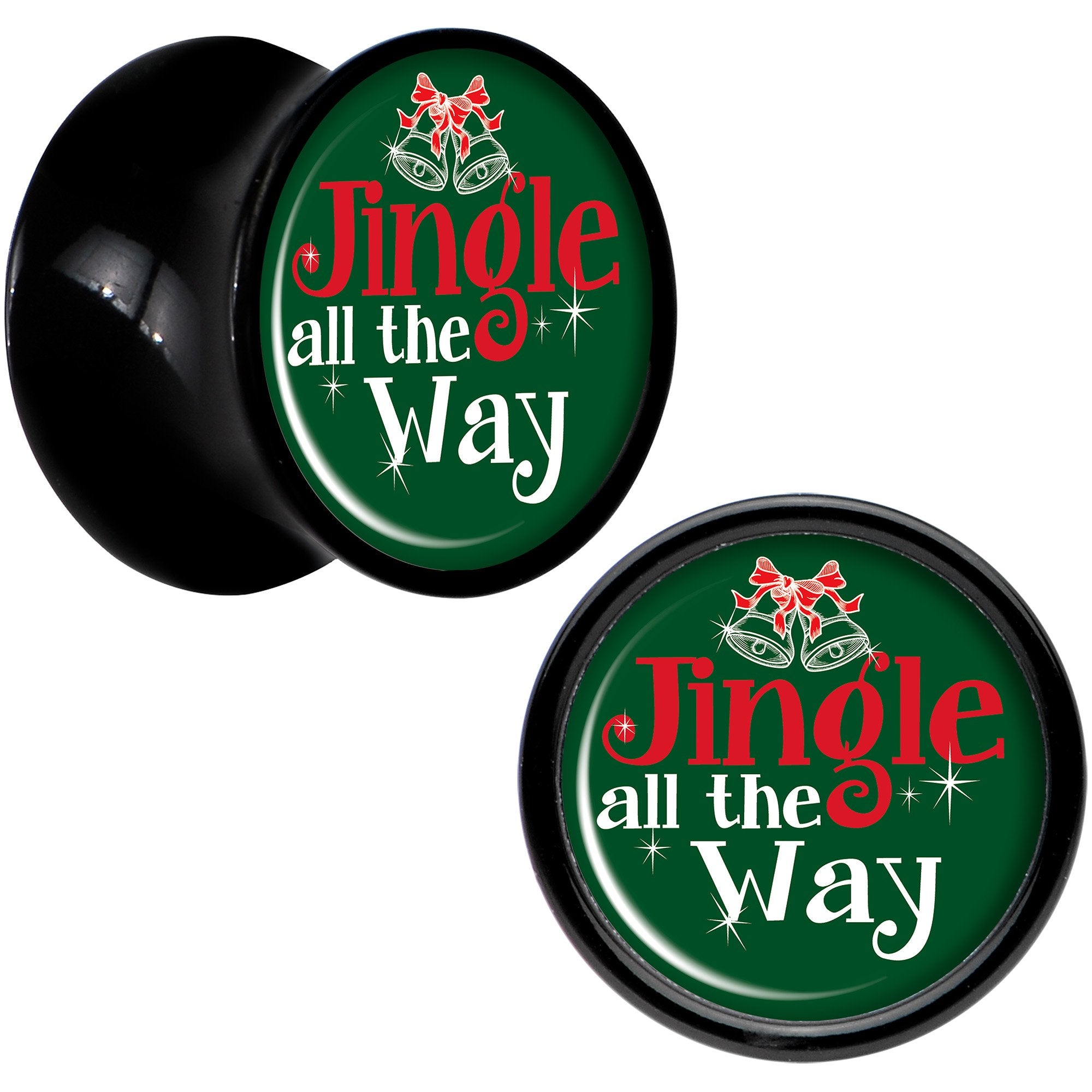 Green Jingle All the Way Black Acrylic Saddle Plug Set Sizes 8mm to 20mm