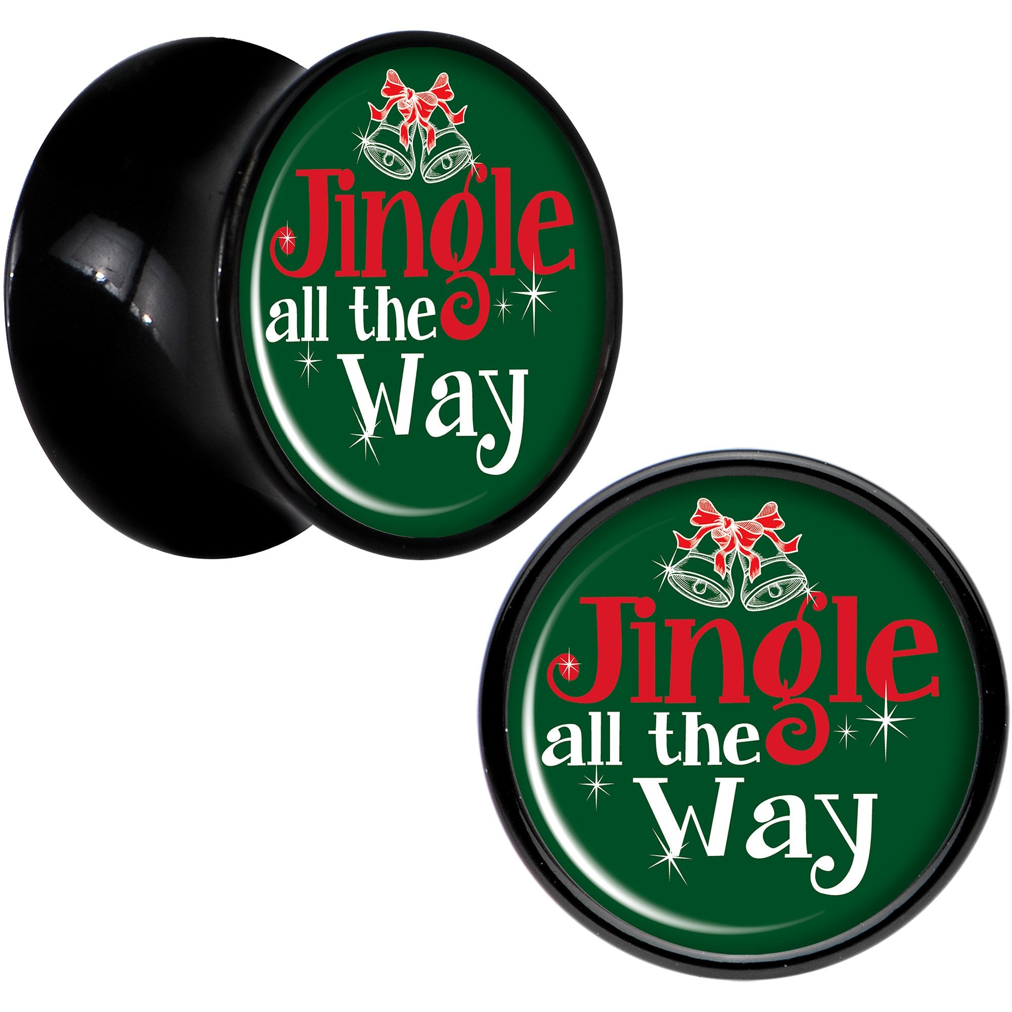 Green Jingle All the Way Black Acrylic Saddle Plug Set Sizes 8mm to 20mm