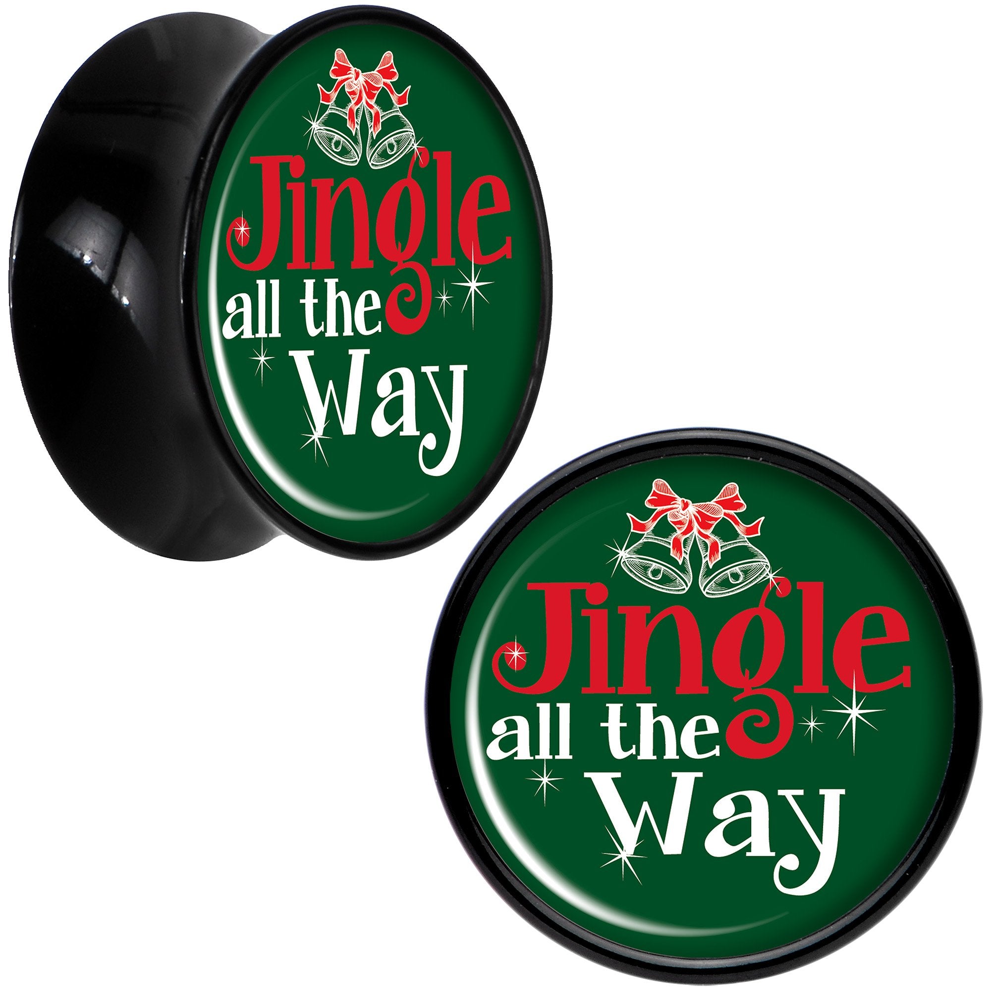 Green Jingle All the Way Black Acrylic Saddle Plug Set Sizes 8mm to 20mm