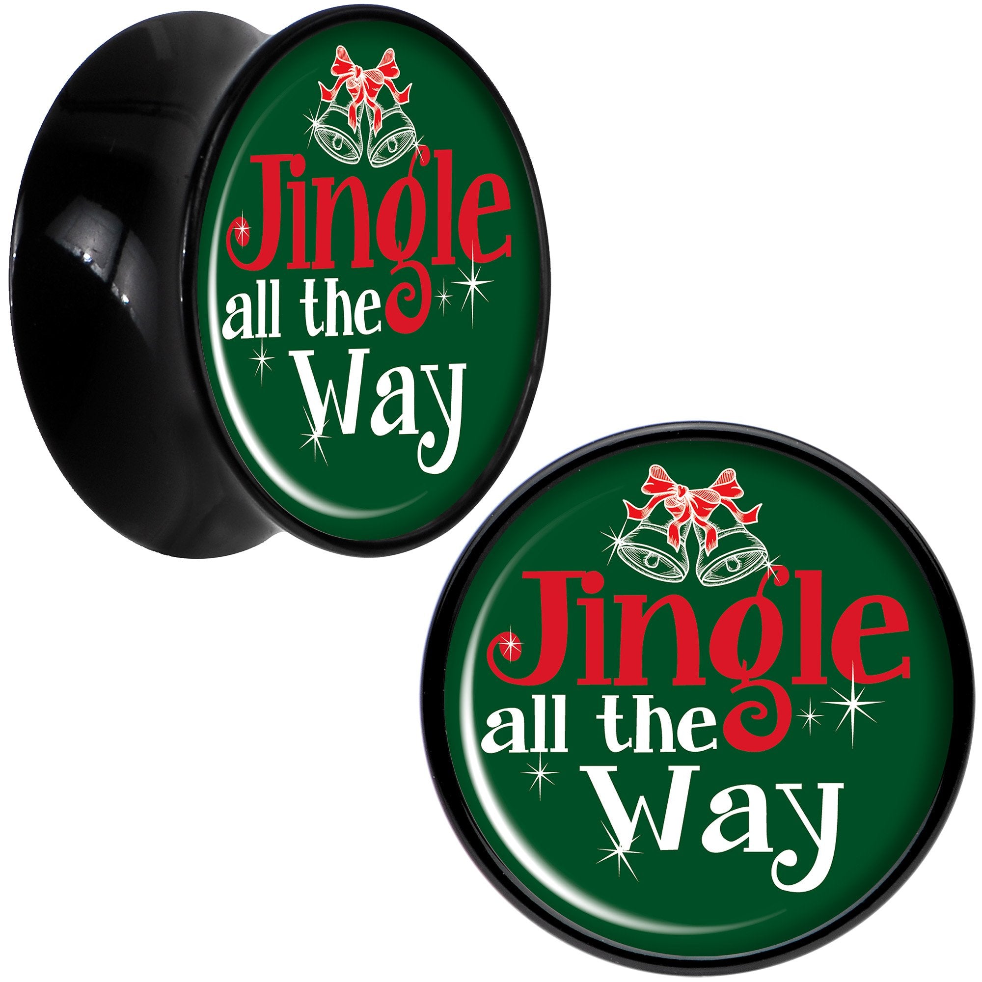 Green Jingle All the Way Black Acrylic Saddle Plug Set Sizes 8mm to 20mm