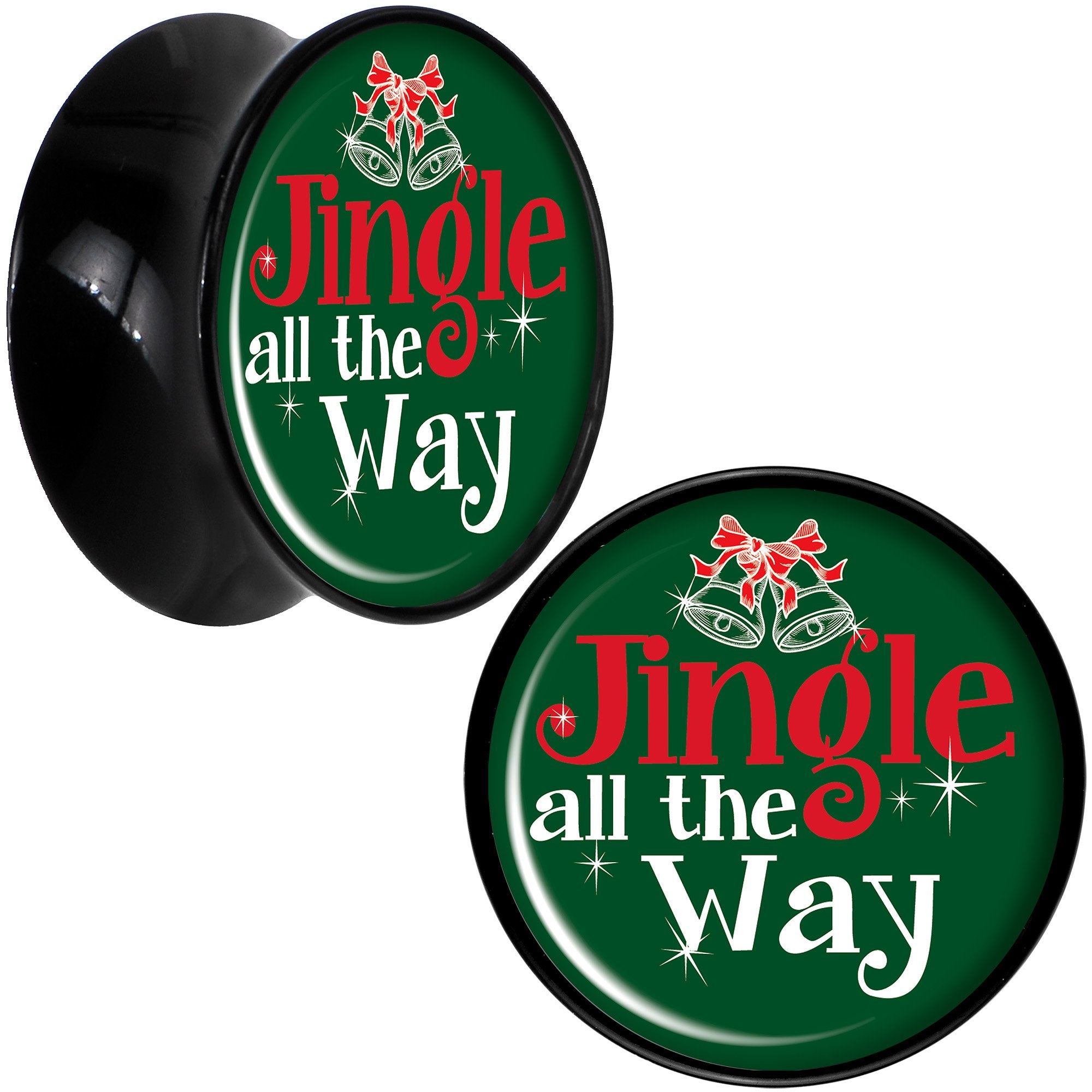 Green Jingle All the Way Black Acrylic Saddle Plug Set Sizes 8mm to 20mm