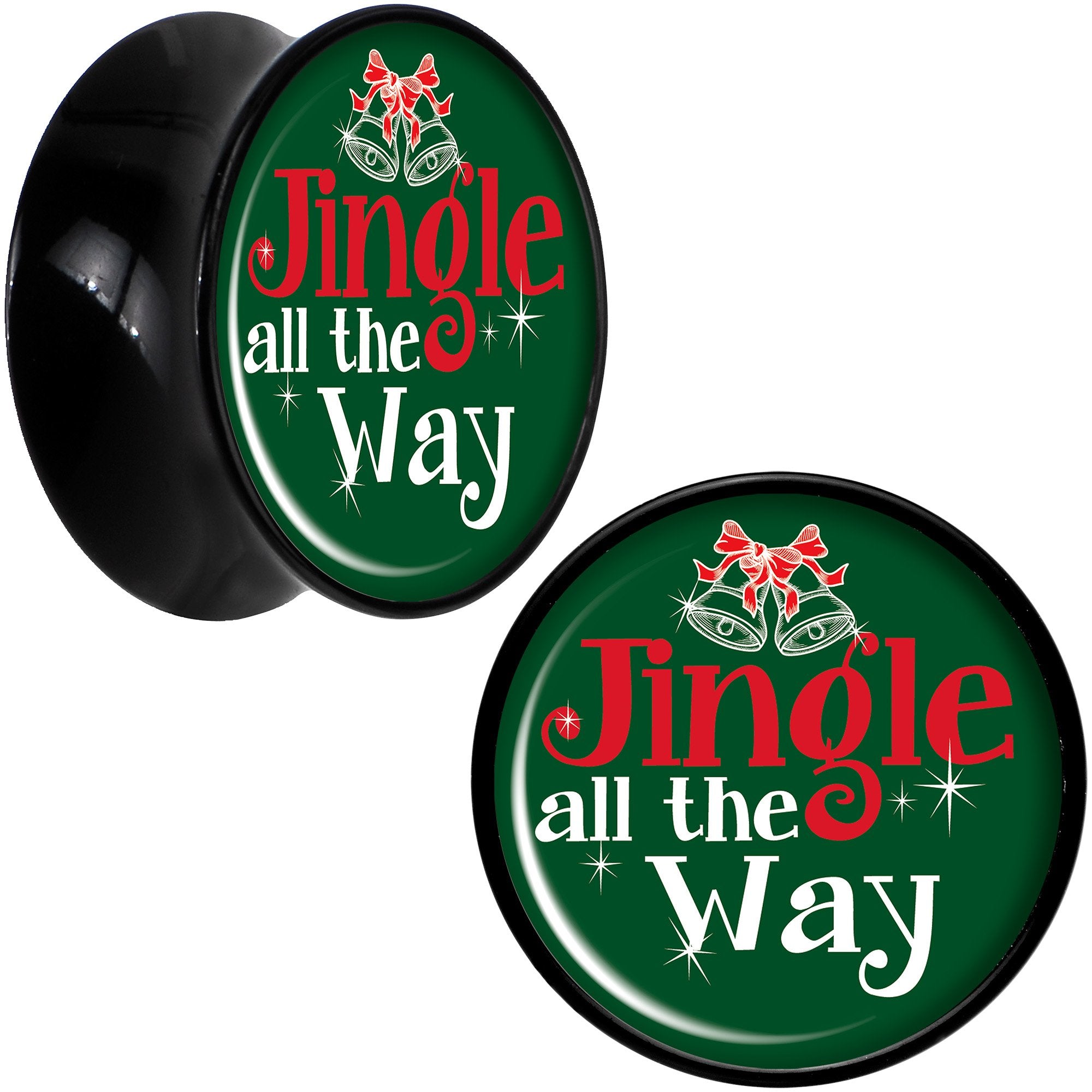 Green Jingle All the Way Black Acrylic Saddle Plug Set Sizes 8mm to 20mm