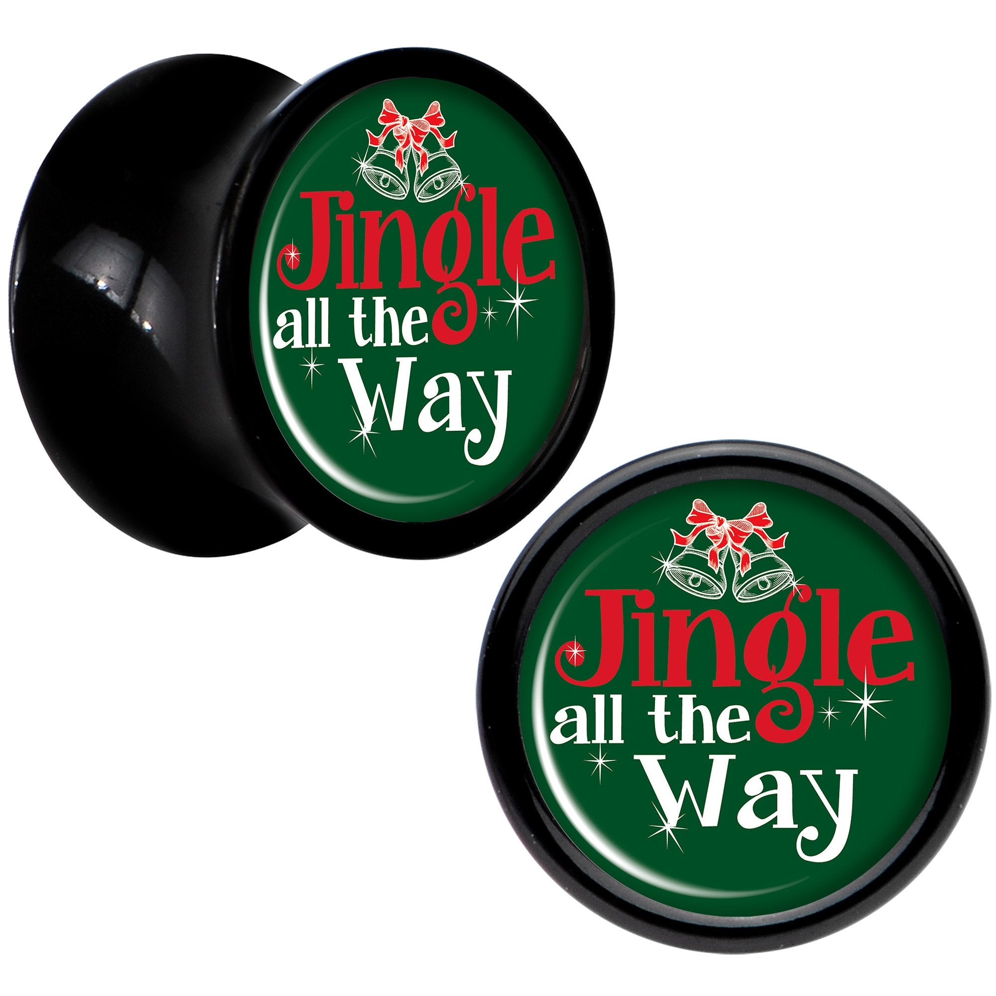 Green Jingle All the Way Black Acrylic Saddle Plug Set Sizes 8mm to 20mm